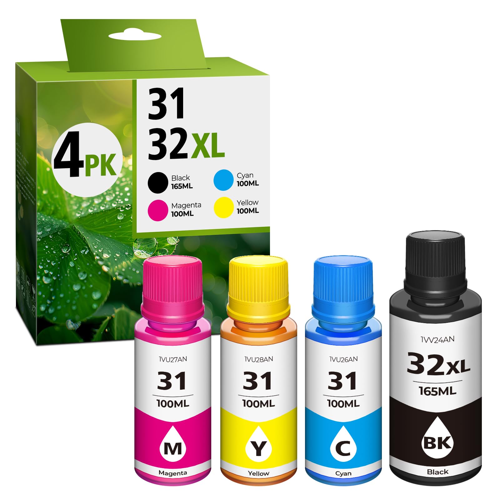 31 Ink 32XL Black Ink Bottle Set, Smart Tank 5101 7602 6001 5000 Refill Compatible with HP 31 32XL Ink Bottles Set for Smart Tank 651 5101 5000 7602 5103 6001 7301 7001 7302 5102 7002 7006 Printers