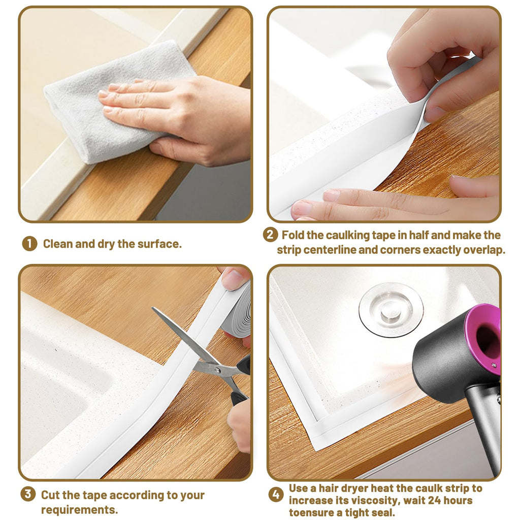 Caulk Tape Waterproof Self Adhesive, 2 Rolls Toilet Caulk Sealing Strip, Bathtub Caulking Sealant Tape for Kitchen, Bathroom, Countertop, Sink, Floor Wall Edge Protector(1.5" x 10.5Ft)