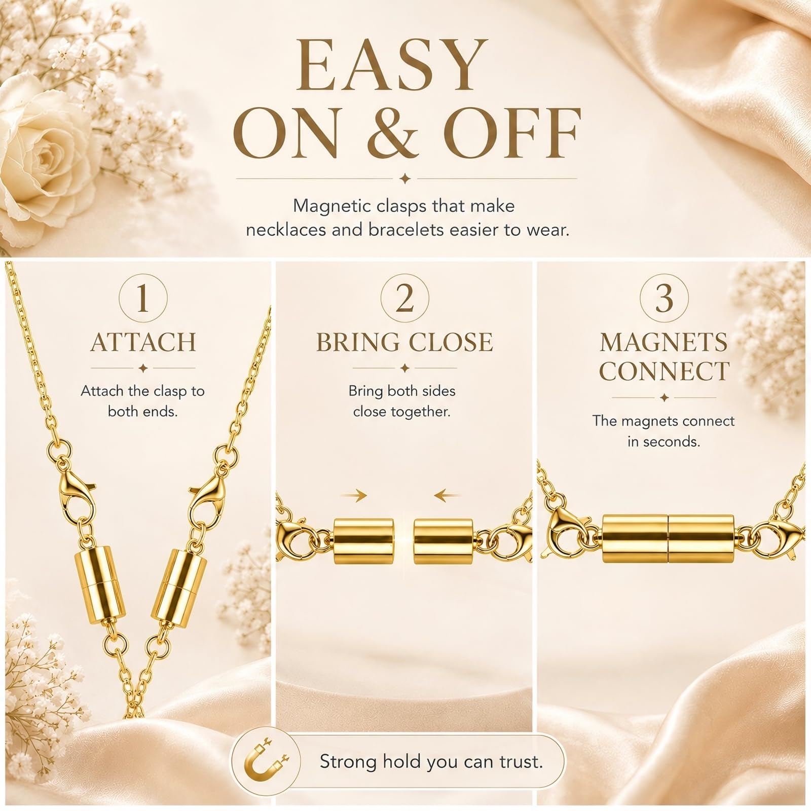 12 Pack Magnetic Necklace Clasps and Closures. Necklace Jewelry Extender with Strong Magnet. for Jewelry Necklace Bracelet Making. Gold and Silver Plating (12Pcs | Gold Cylinder)