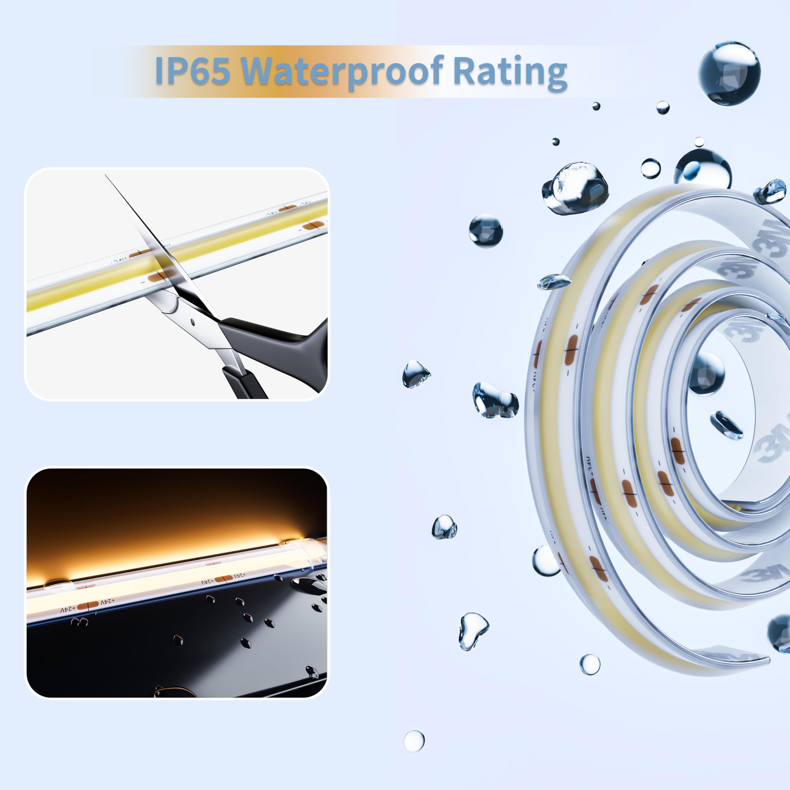 PAUTIX COB LED Strip Neon Rope Light 16.4ft/5m, 2700K Warm White 504 LEDs/m 24V,Silicone LED Neon Light IP68 Waterproof for Outdoor Indoor Lighting Decor(Power Supply NOT Included)