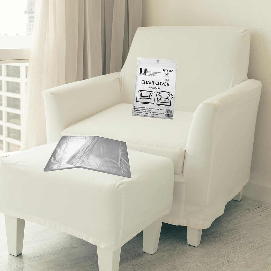 Uboxes (72x46) Chair Covers 2 MIL Heavy Duty Polyethylene to Protect Items from Dust Dirt and Spills, Clear, Set of 2