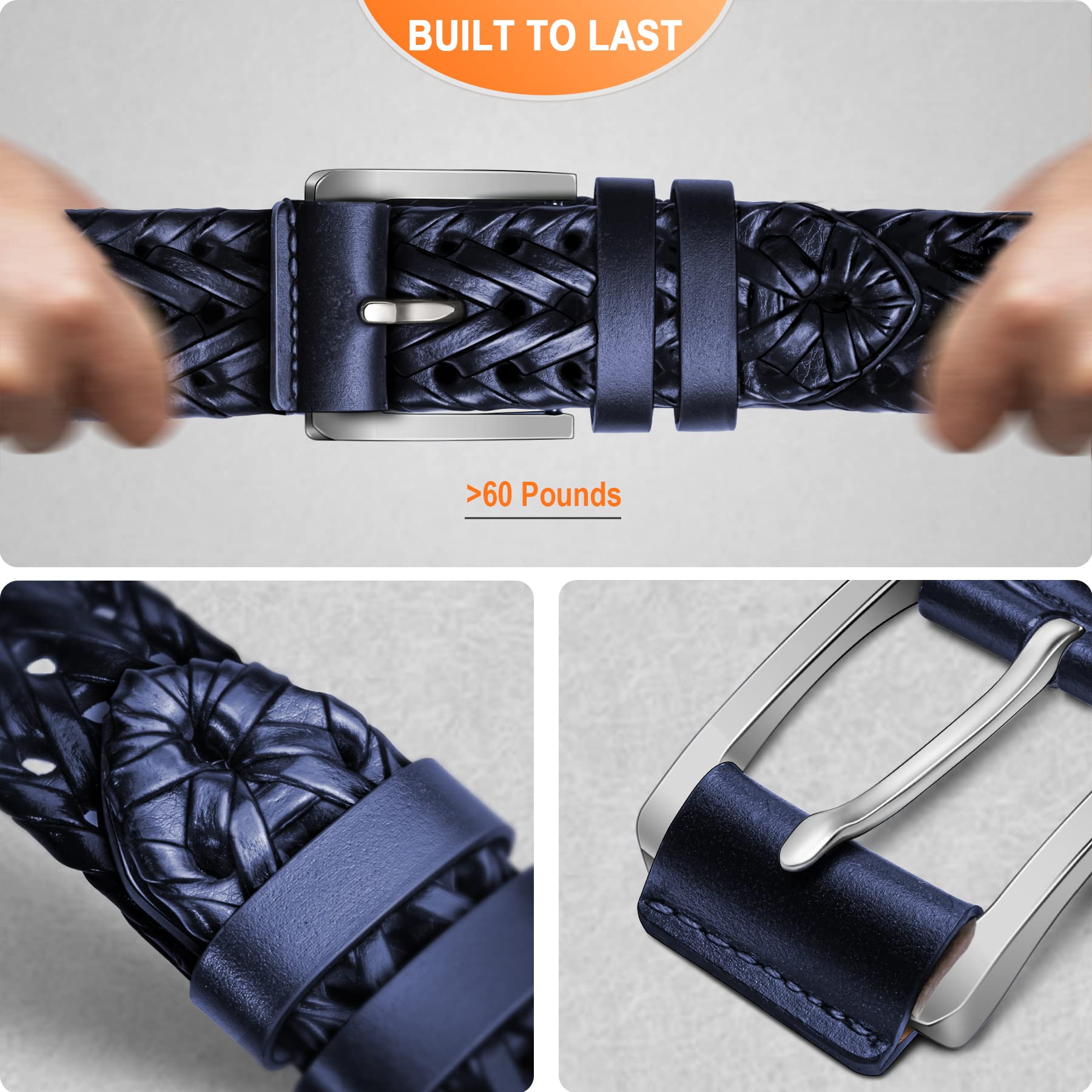 BULLIANT Mens Belts,Leather Woven Braided Belts for Gift Men Casual Jeans Golf