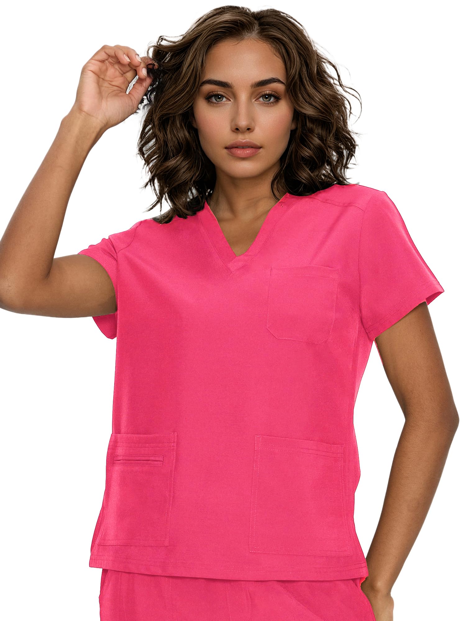 floralhue Scrub Tops for Women, Curved V-Neck Scrub Tops with 3 Pockets, Soft Stretch, Easy Care
