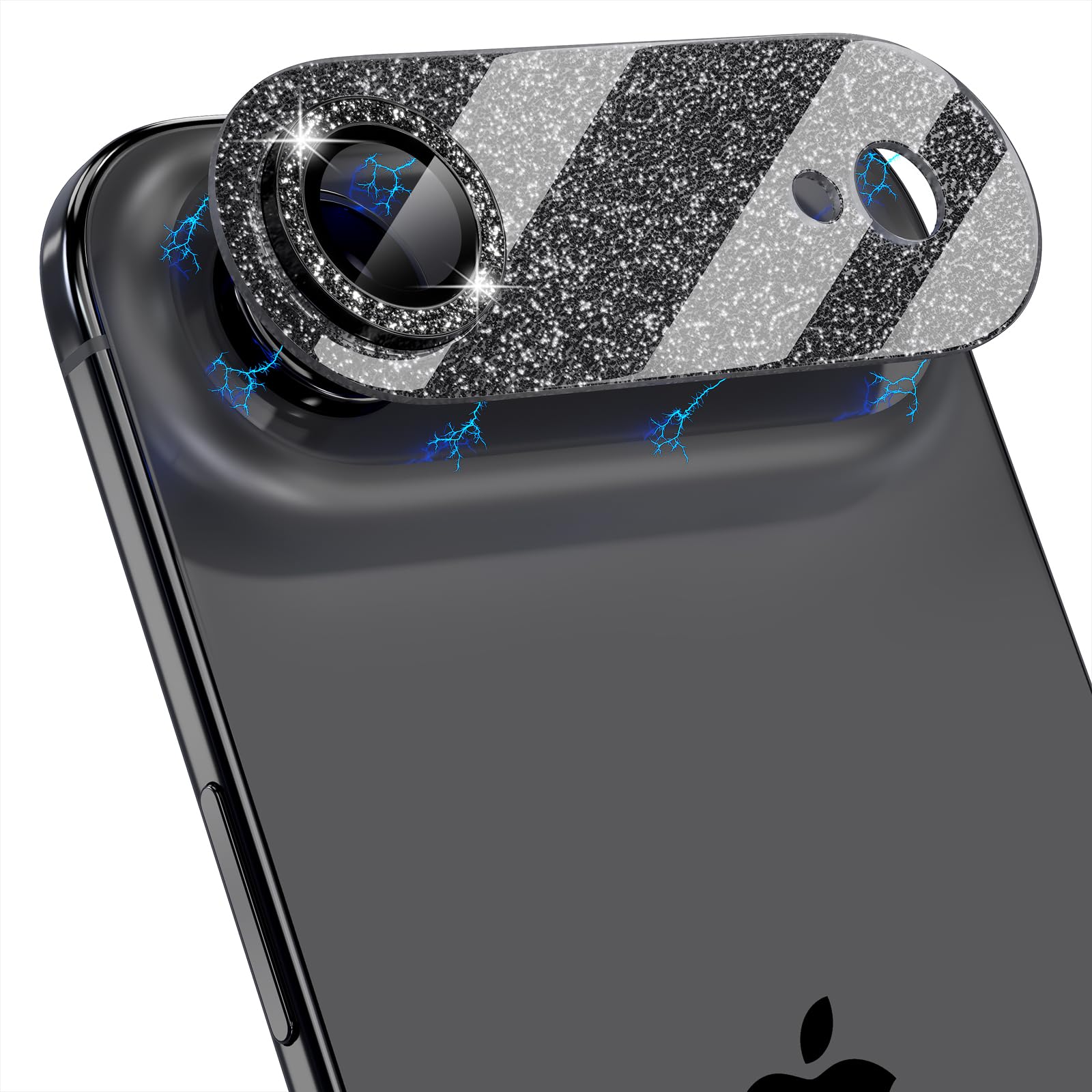 Choiche Compatible for iPhone 16 Pro/iPhone 16 Pro Max Camera Lens Protector, Bling Camera Cover with 9H Tempered Glass Lens Screen Protector Metal Ring Decoration Accessories(Black)