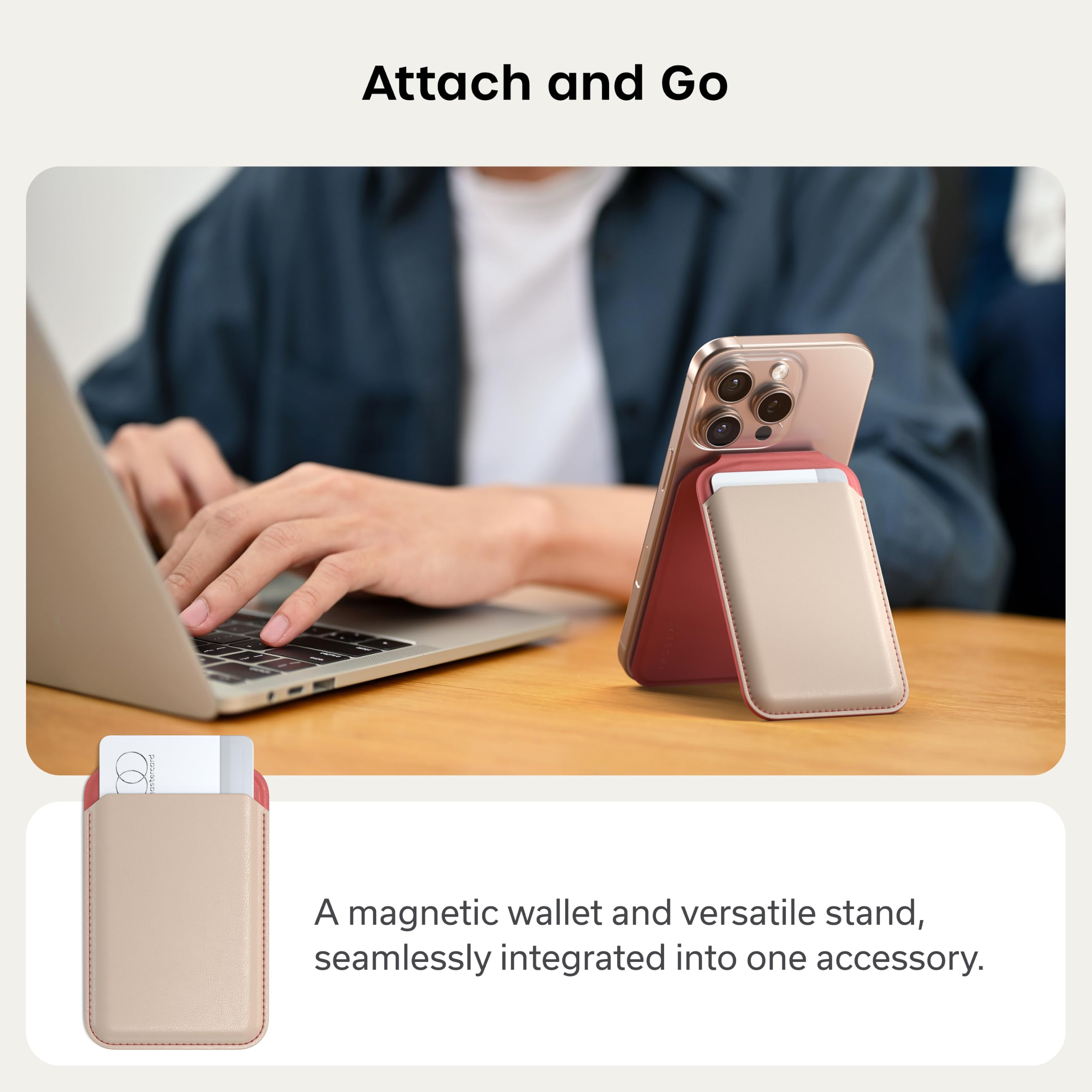 Satechi Magnetic Magsafe Wallet, Double Flap Stand Card Holder, 4 Slots with Front NFC Pass-Through, Adjustable Phone Attachment for iPhone 17/16/15/14/13/12, Travel Accessory
