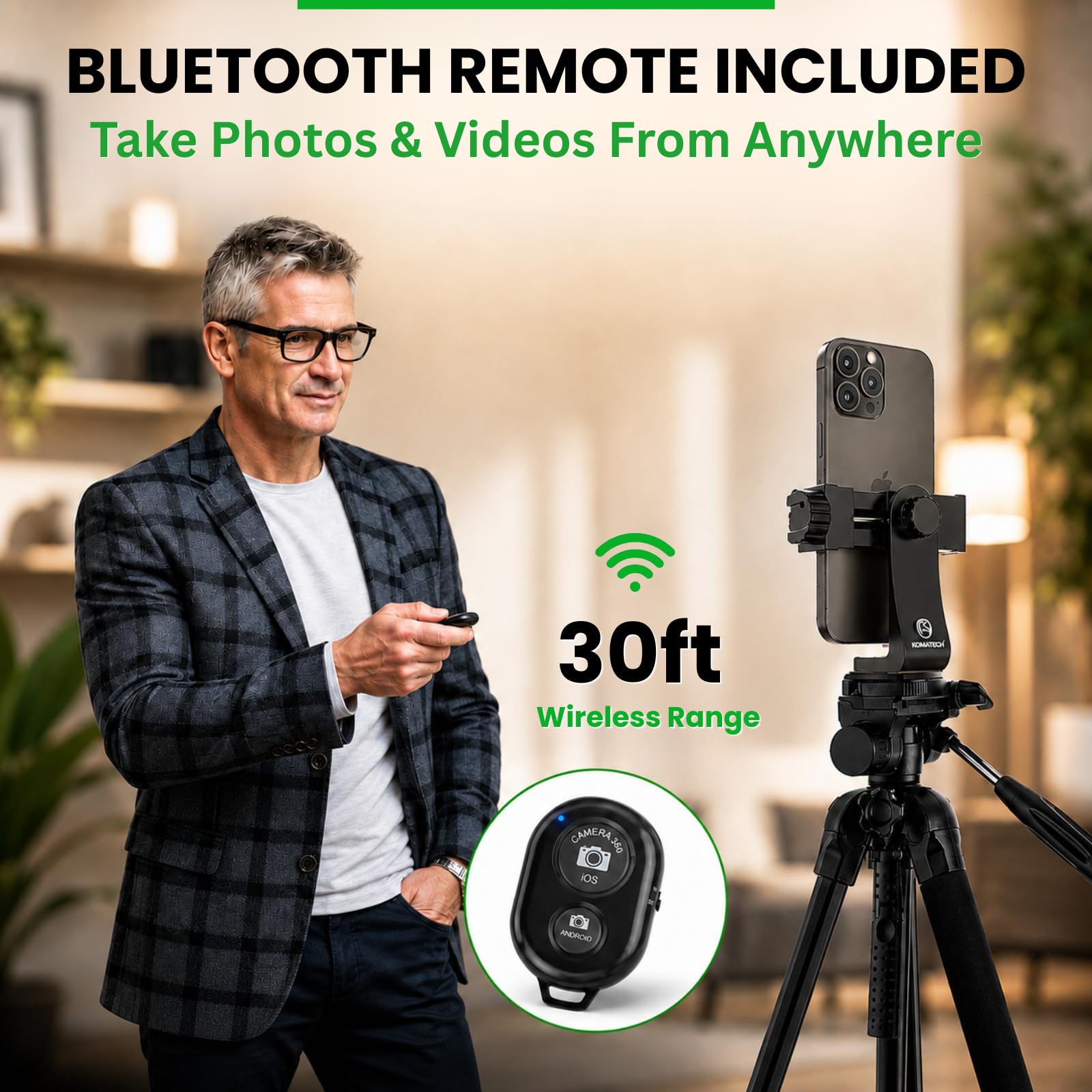 KobraTech Metal Phone Tripod Mount - UniMount 360 Pro Heavy Duty Phone Tripod Mount with Wireless Remote Shutter