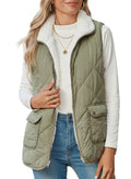 SHEWIN Women Puffer Vest Casual Stand Collar Sleeveless Puffer Jacket Warm Winter Reversible Zip Up Outerwear with Pockets
