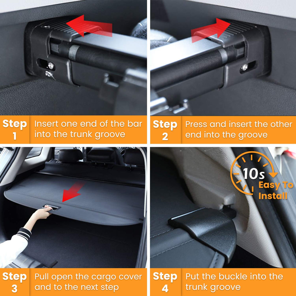 Trunk Cargo Cover for Nissan Rogue S SV SL Platinum 2014-2020 Retractable Rear Trunk Cargo Luggage Security Shade Cover Shield Interior Accessories Waterproof Custom Fit All Weather (Black)