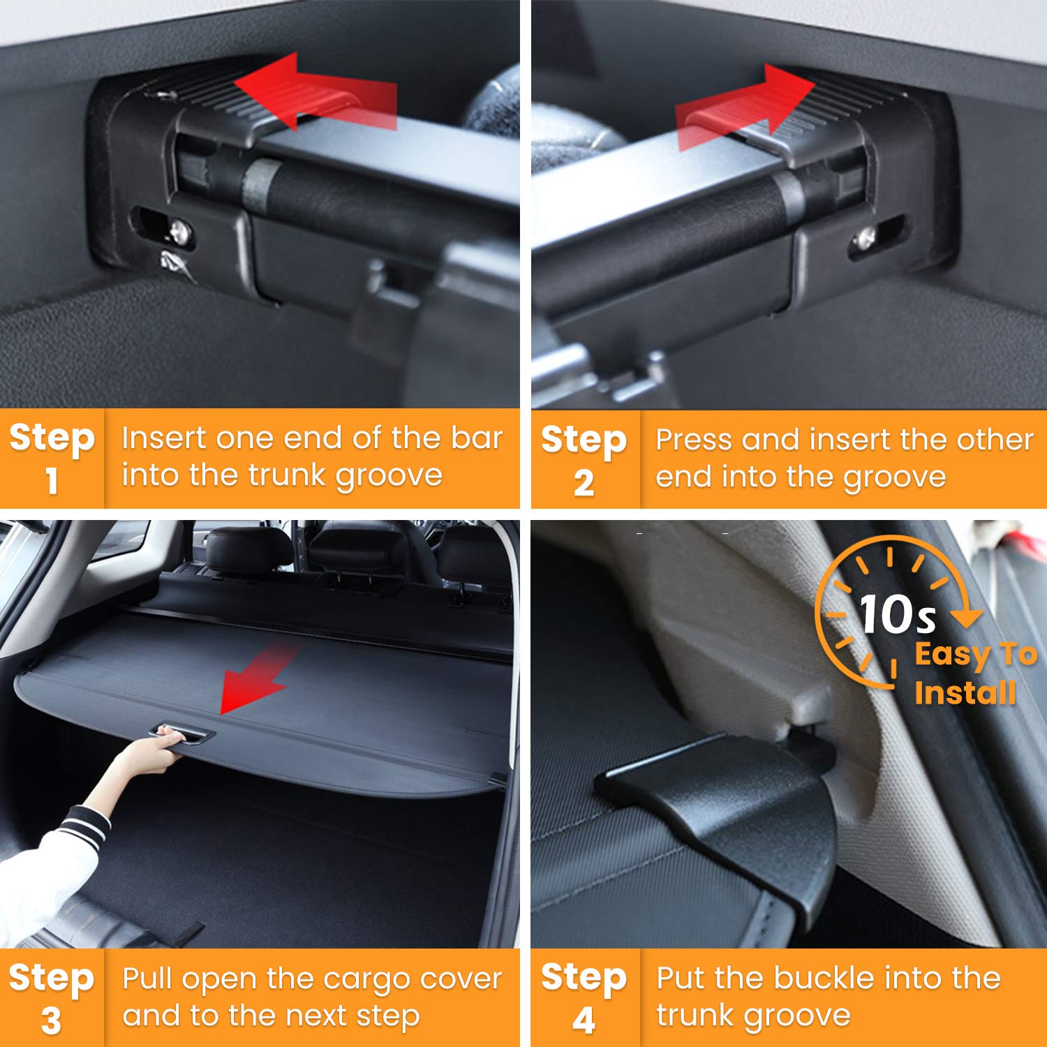 Trunk Cargo Cover for Nissan Rogue S SV SL Platinum 2014-2020 Retractable Rear Trunk Cargo Luggage Security Shade Cover Shield Interior Accessories Waterproof Custom Fit All Weather (Black)
