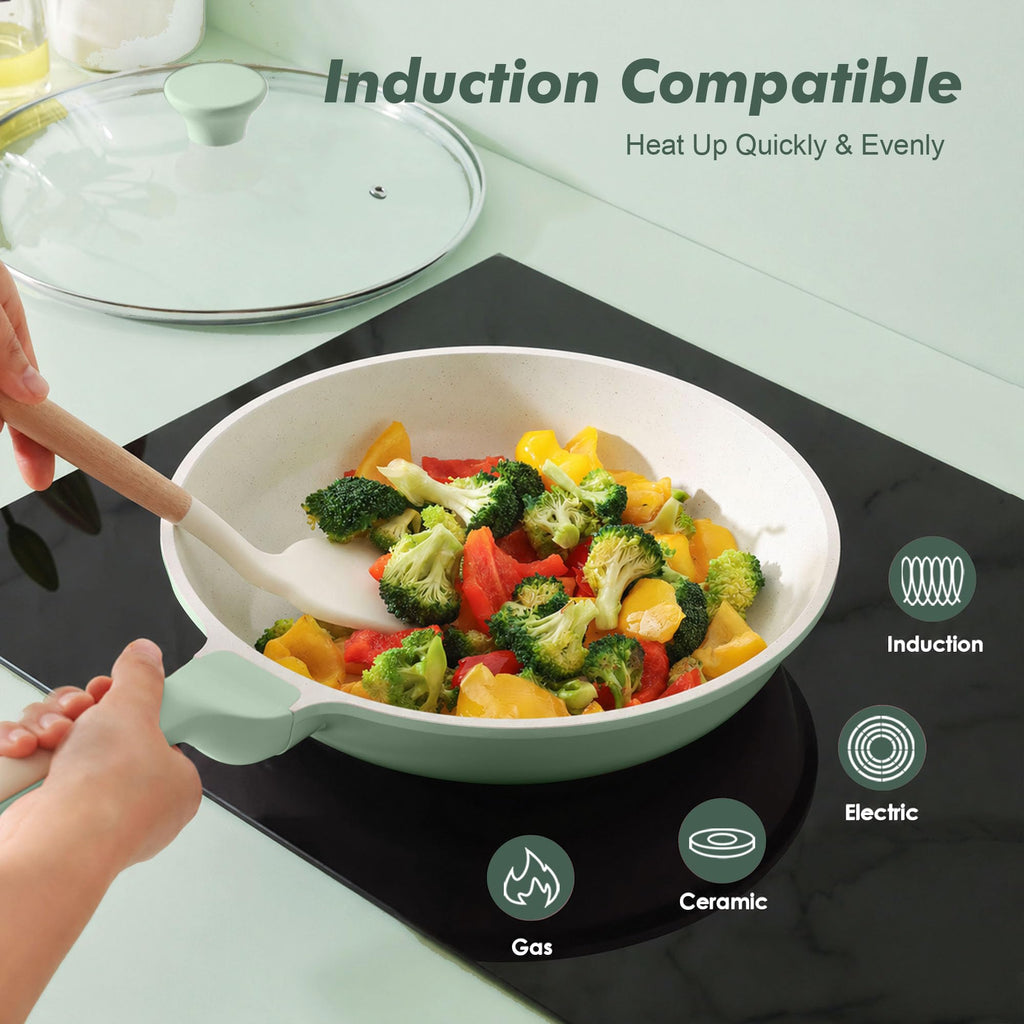 SENSARTE Nonstick Ceramic Frying Pan 8-Inch, Healthy Non Toxic Skillet, Induction Compatible Omelet Pan with Heat Resistant Handle, PFAS-Free, Cream White