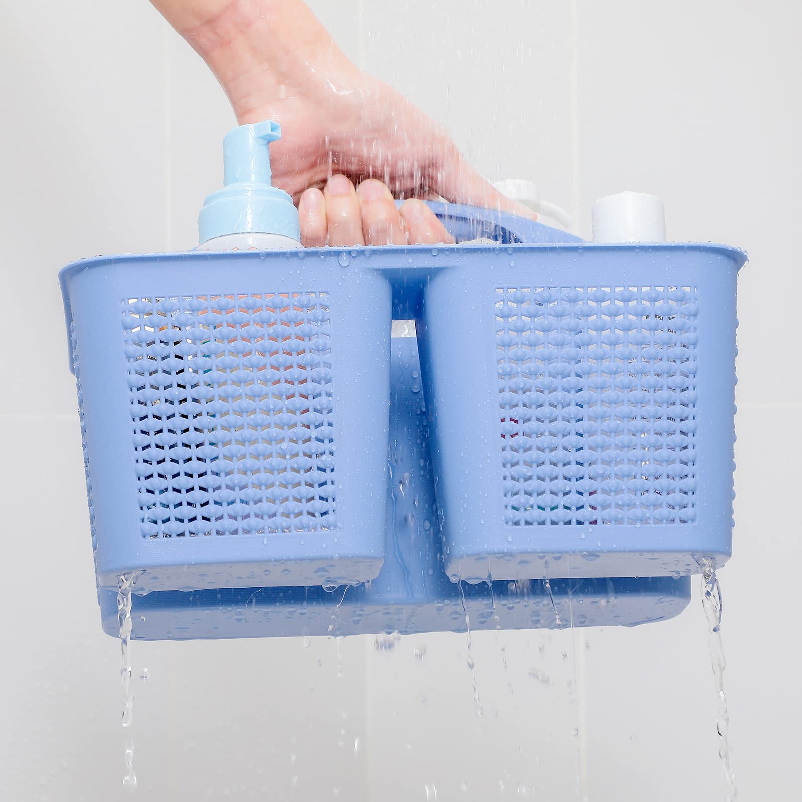 UUJOLY Plastic Portable Shower Caddy Basket Bucket, Cleaning Shower Basket with Handle Compartments Storage Basket Organizer for Bathroom Kitchen College Dorm Sink, Beige