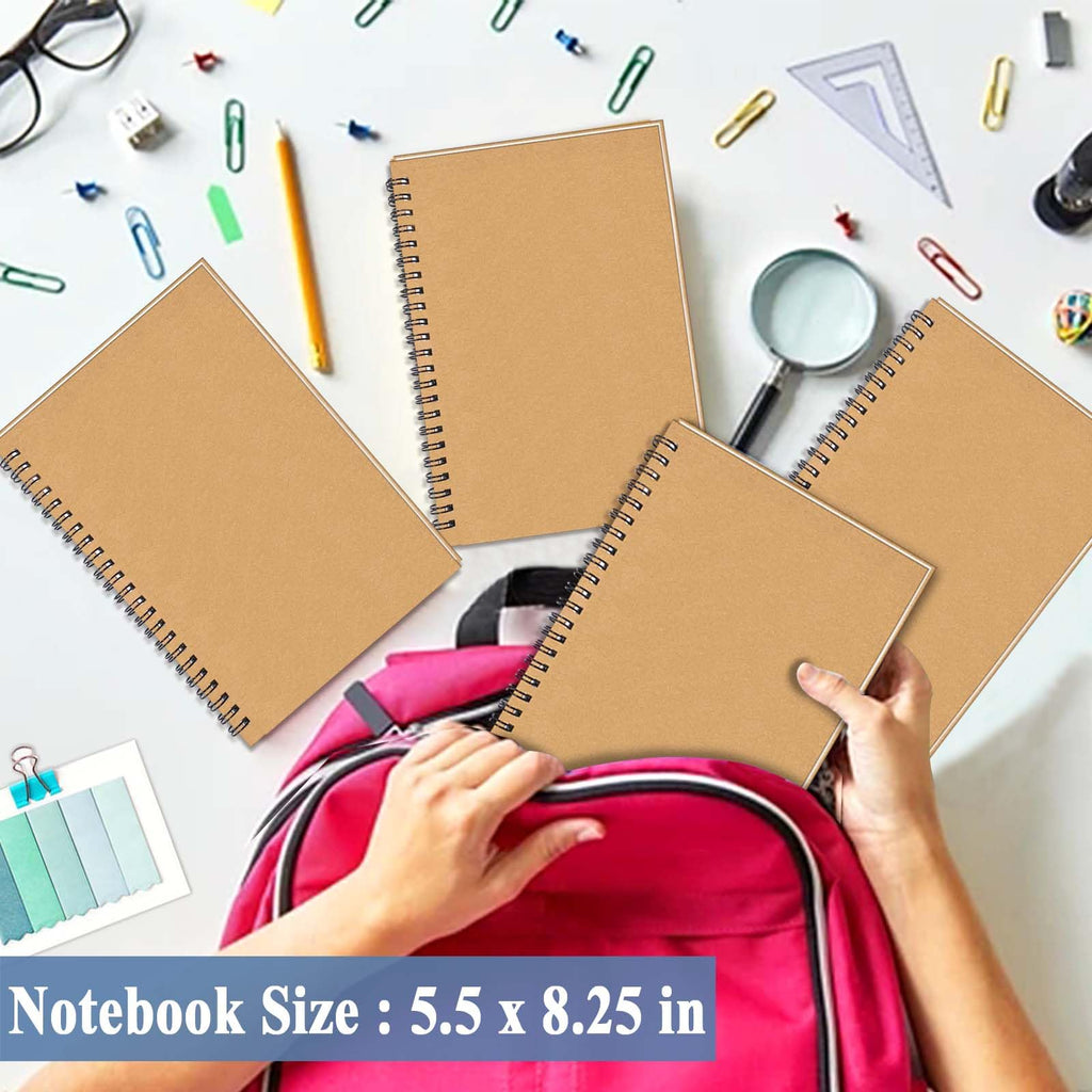 4Pack Small Spiral Notebook A5, 8.25x5.5” 120 Lined Pages Black & Red Wide Ruled Spiral Journal Bulk Blank Kraft Cover Spiral Bound Notebook & Writing Pads for Home Office Meeting Work Note Taking