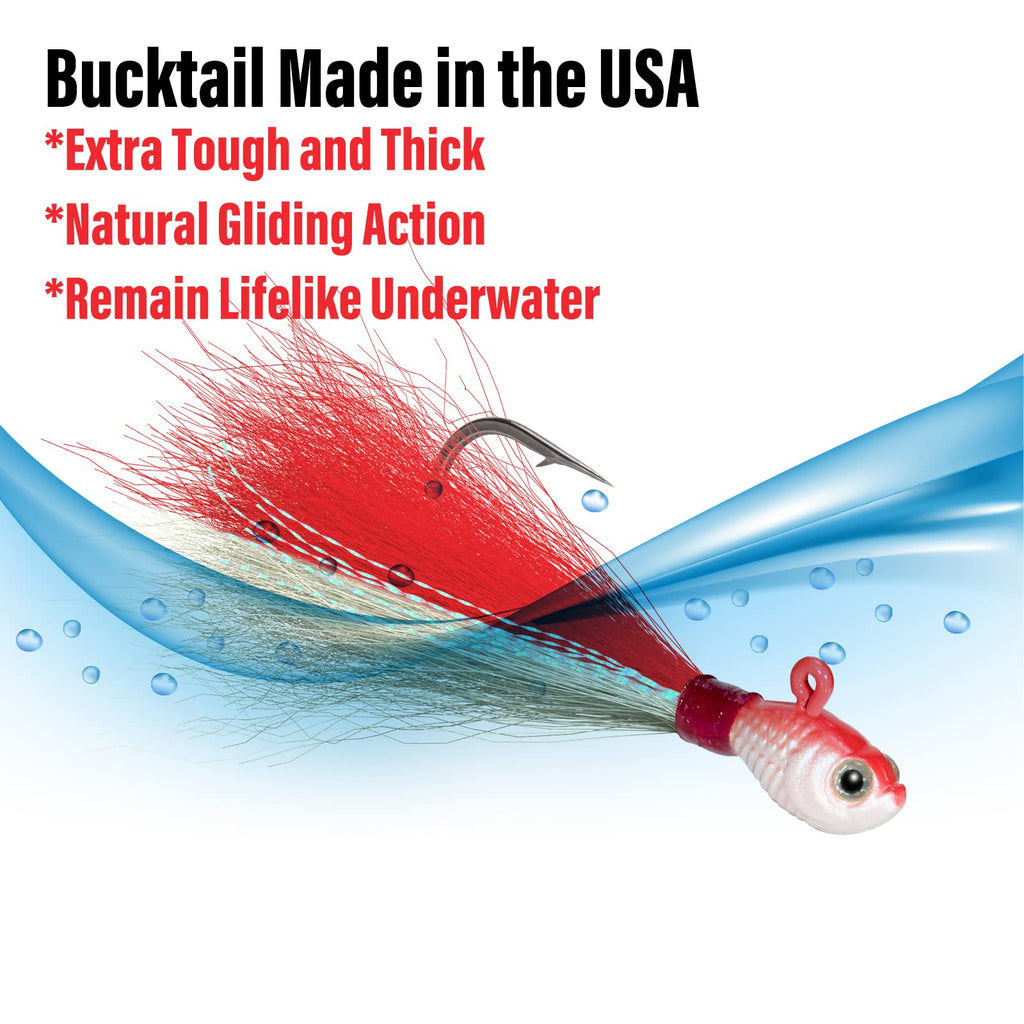 Dr.Fish 3 Pack Bucktail Jig Lure Hair Jig Saltwater Freshwater Lures Surf Fishing Bass Flounder Striper Bluefish Halibut Redfish
