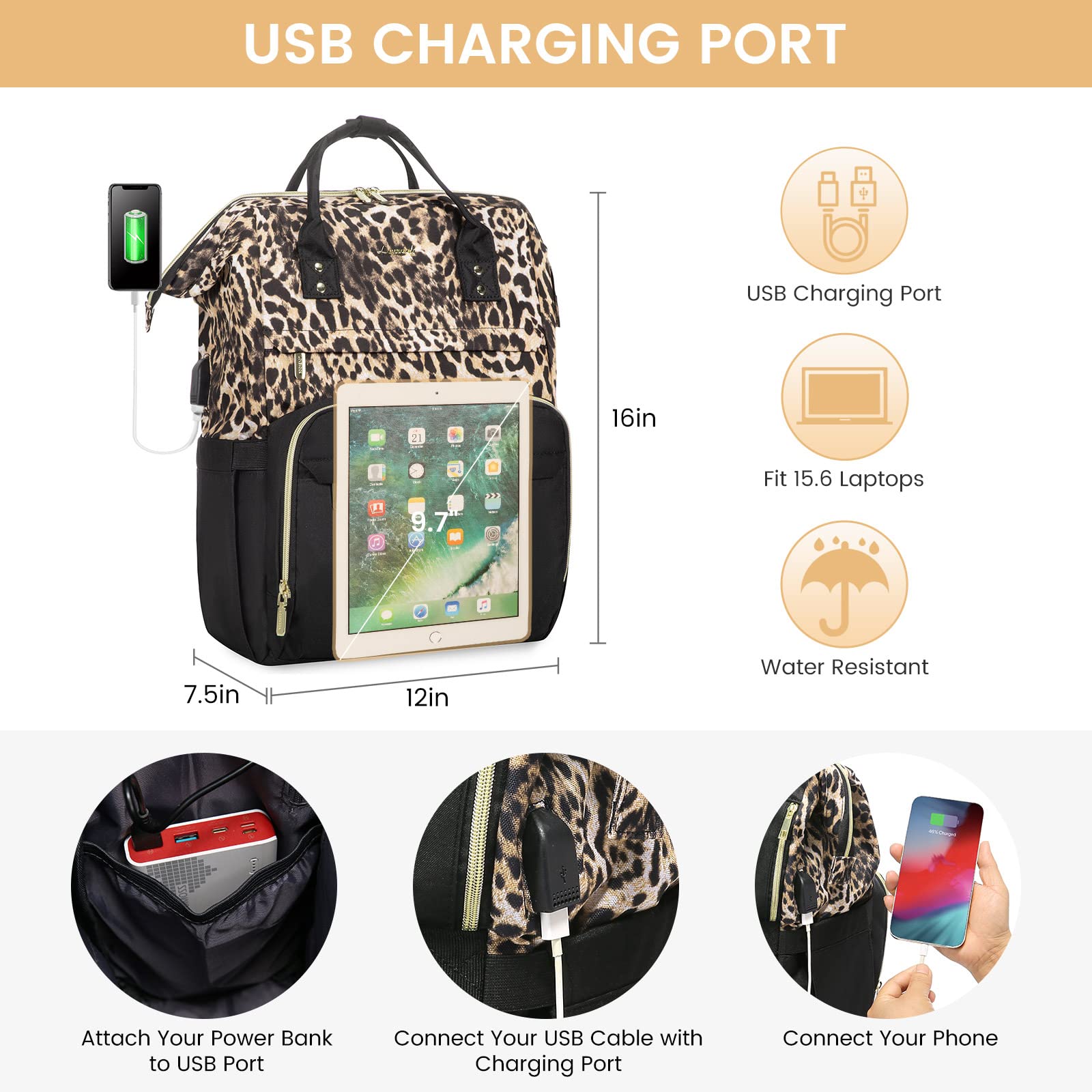 LOVEVOOK Laptop Backpack for Women with Giant Tumbler Holder Pocket, 15.6 Inch Work Daypack for Teacher Nurse, Computer College Bookbag Purse, Waterproof Travel Back Pack with USB Charging Port
