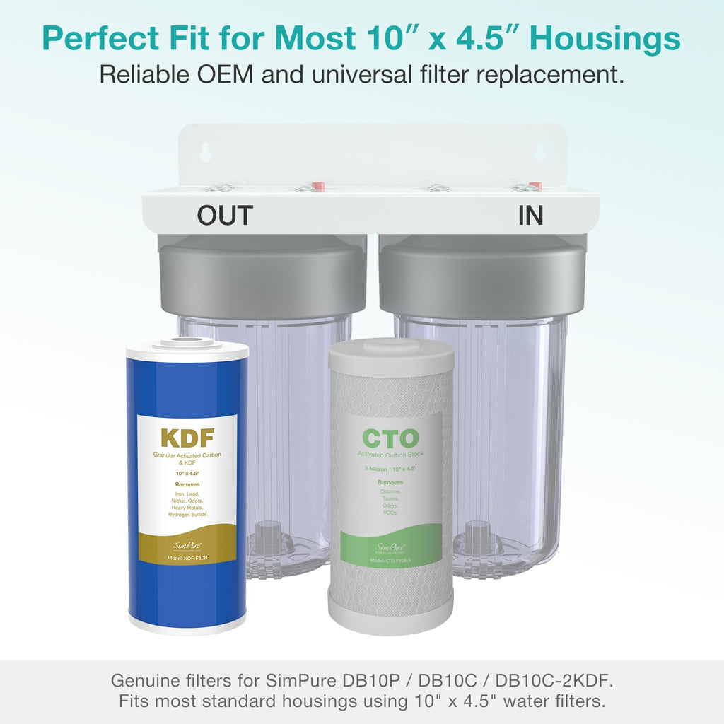 SimPure Whole House Water Filter Cartridges 5 Micron 10" x 4.5" CTO Activated Carbon Block, For DB10P, DB10C-2, GE GXWH40L, GXWH35F, BB10, FXHTC, FC15B, 2 Pack