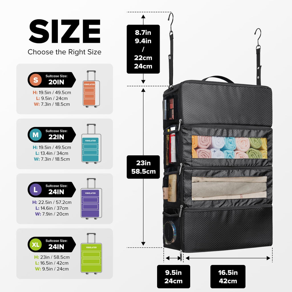 Suitcase Organizer, Travel Luggage Organizer Hanging Shelves Packing Cube Closet/Collapsible Portable Travel Organizer for Carry-on