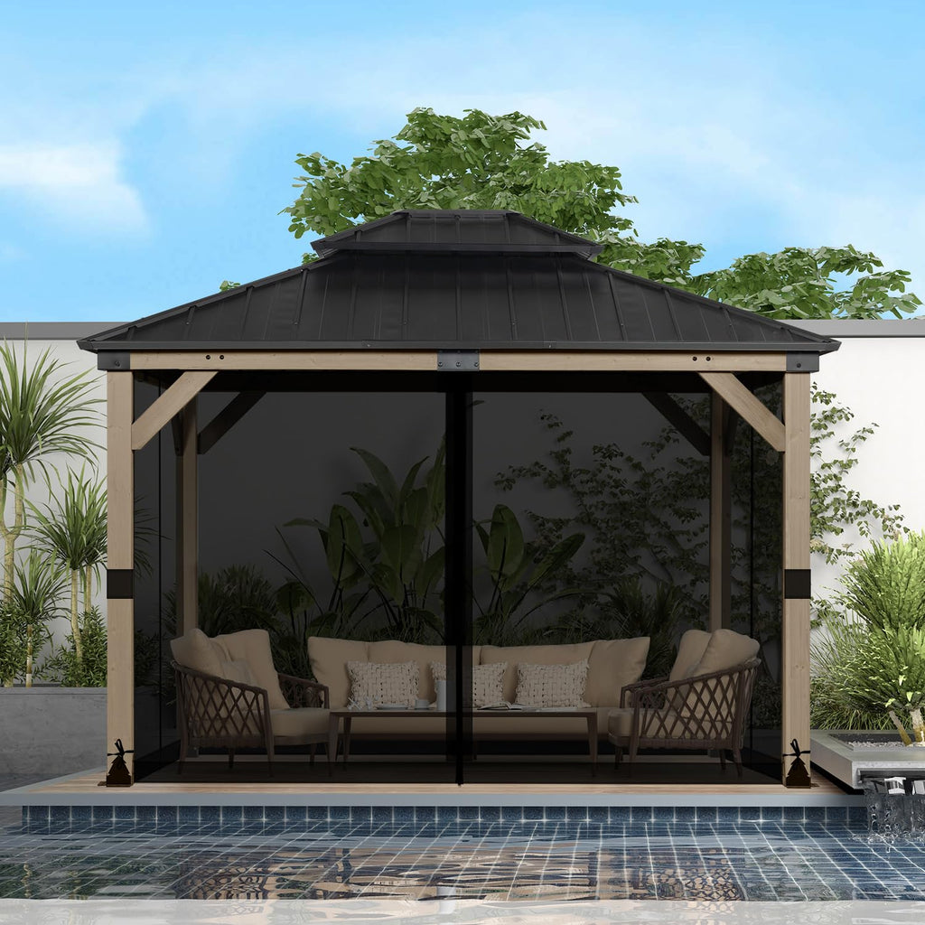BPS 10' x 10' Gazebo Universal Mosquito Netting Screen Replacement, 4-Panel Mesh Screen Walls with Double Zippers for Outdoor Patio, Khaki (Mosquito Net Only)