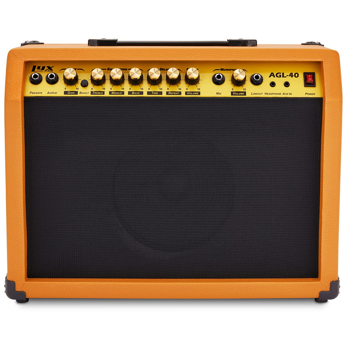 LyxPro Electric Guitar Amp 20 Watt Amplifier Built in Speaker Headphone Jack and Aux Input Includes Gain Bass Treble Volume and Grind - Black