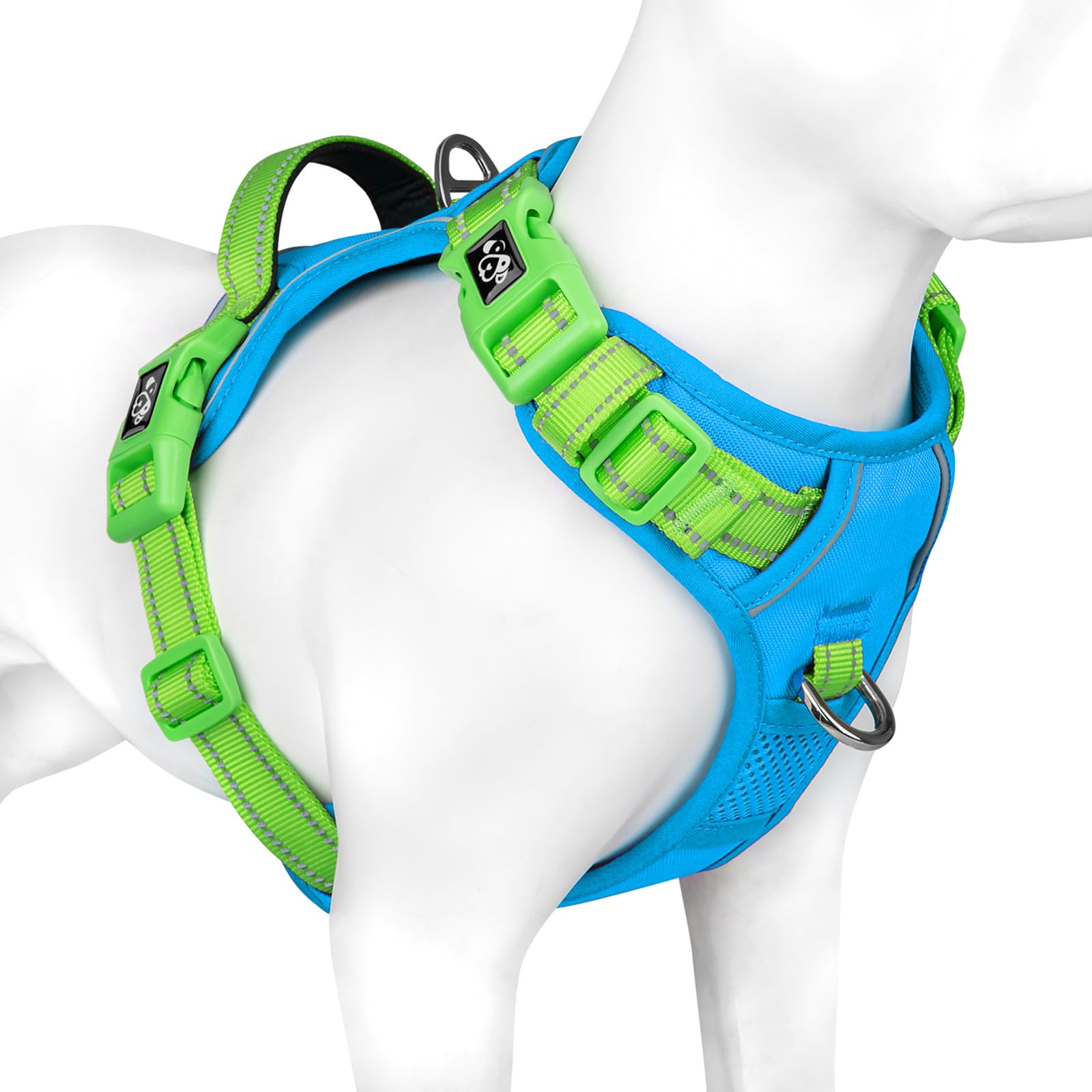 PHOEPET No Pull Dog Harness, Unique Colors Reflective Adjustable Dog Vest, with Soft Training Handle Metal Clips for Small Medium Large Dogs (Baby Blue Base & Pink Straps,S)
