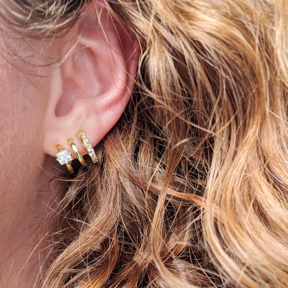 Obidos 14K Gold Plated Illusion Stud Earrings for Women | Triple Huggie Hoop Earrings for One Hole| Trendy Simple Hypoallergenic Fashion Accessories Gold Jewelry Gifts for Womens