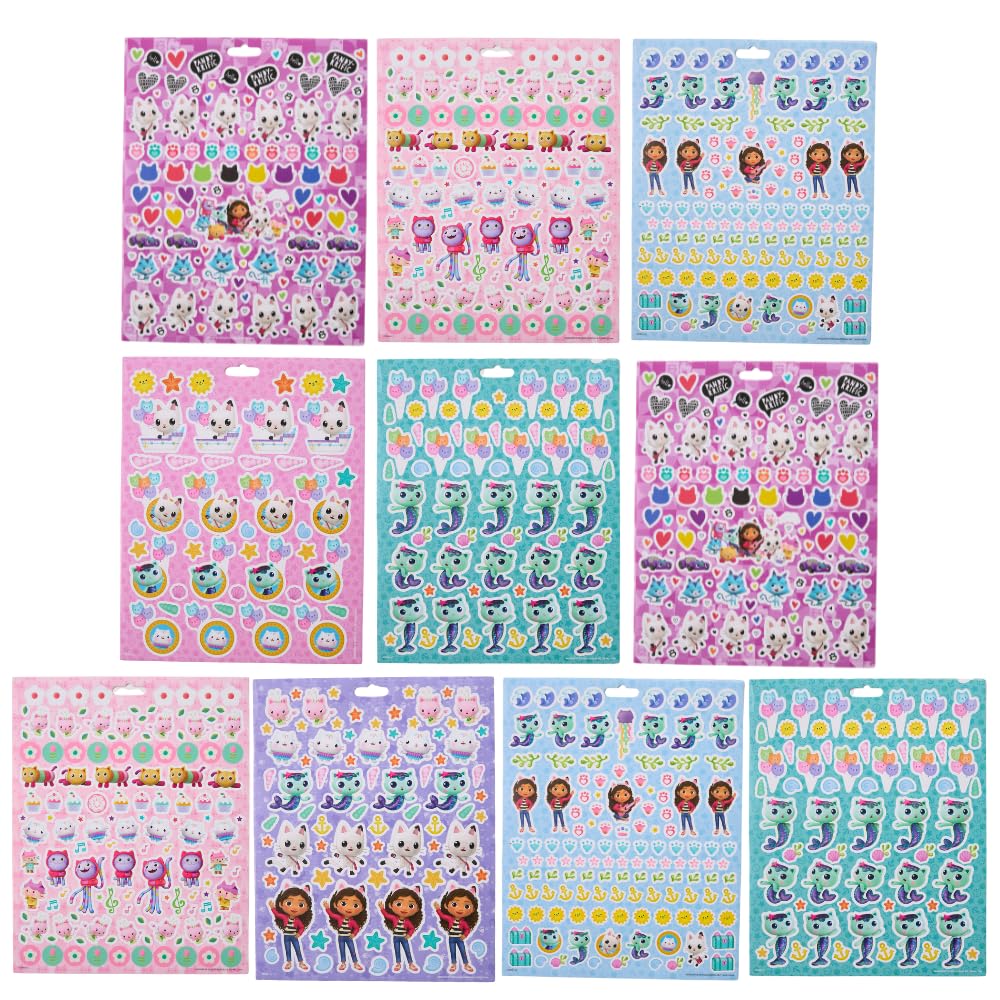Gabby's Dollhouse Sticker Book Set, 12 Sheets with 1000+ Puffy Stickers Gabby, Mericat, Cakey, Pandy Paws