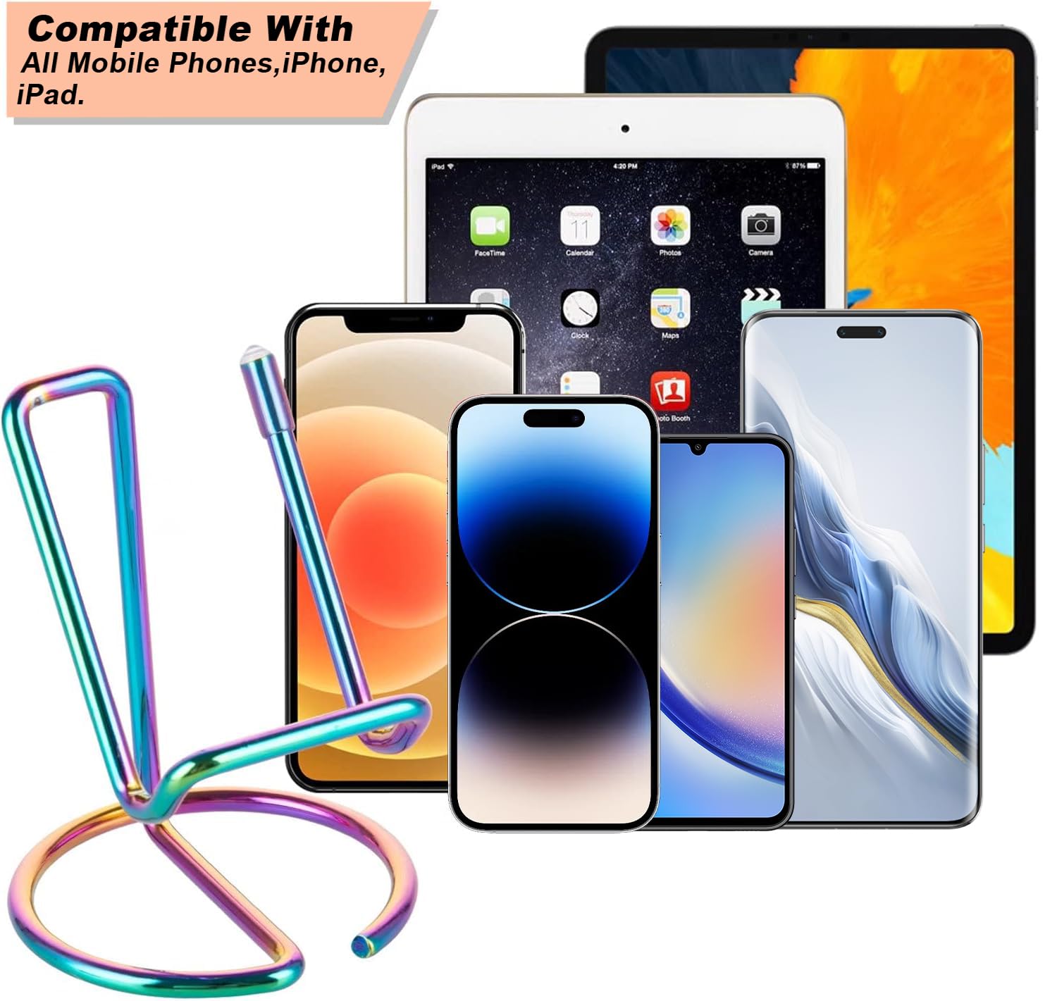 ROPOSY Cell Phone Stand for Desk, Cute Metal Black Cell Phone Stand Holder Desk Accessories, Compatible with All Mobile Phones, iPhone, iPad