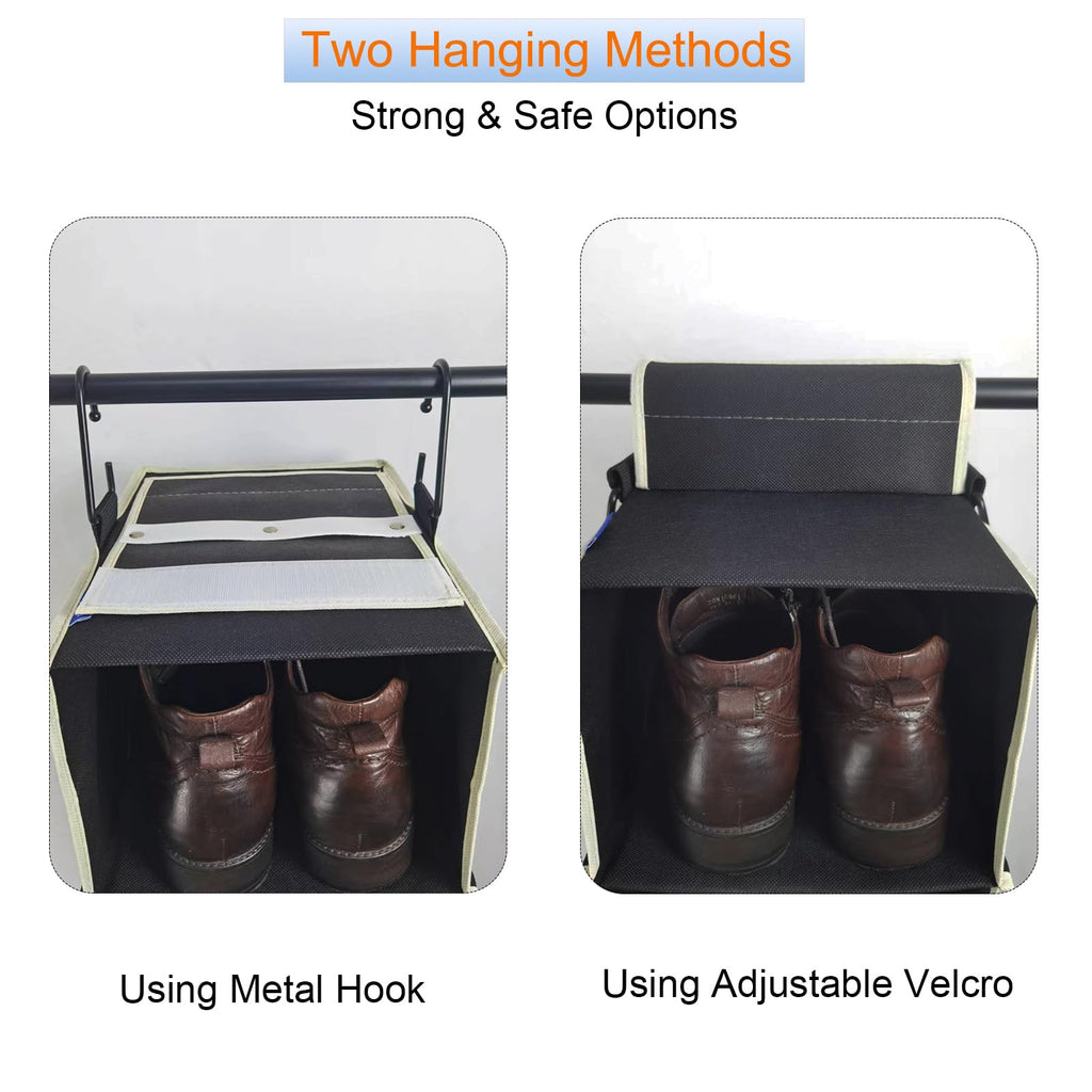 Large-Sized Hanging Shoe Organizer 8-Shelf, Hanging Closet Organizer with 8 Side Pockets, Wider Hanging Shelves for Storage Shoes Clothes 9" W × 11.8" D× 48" H, Beige.