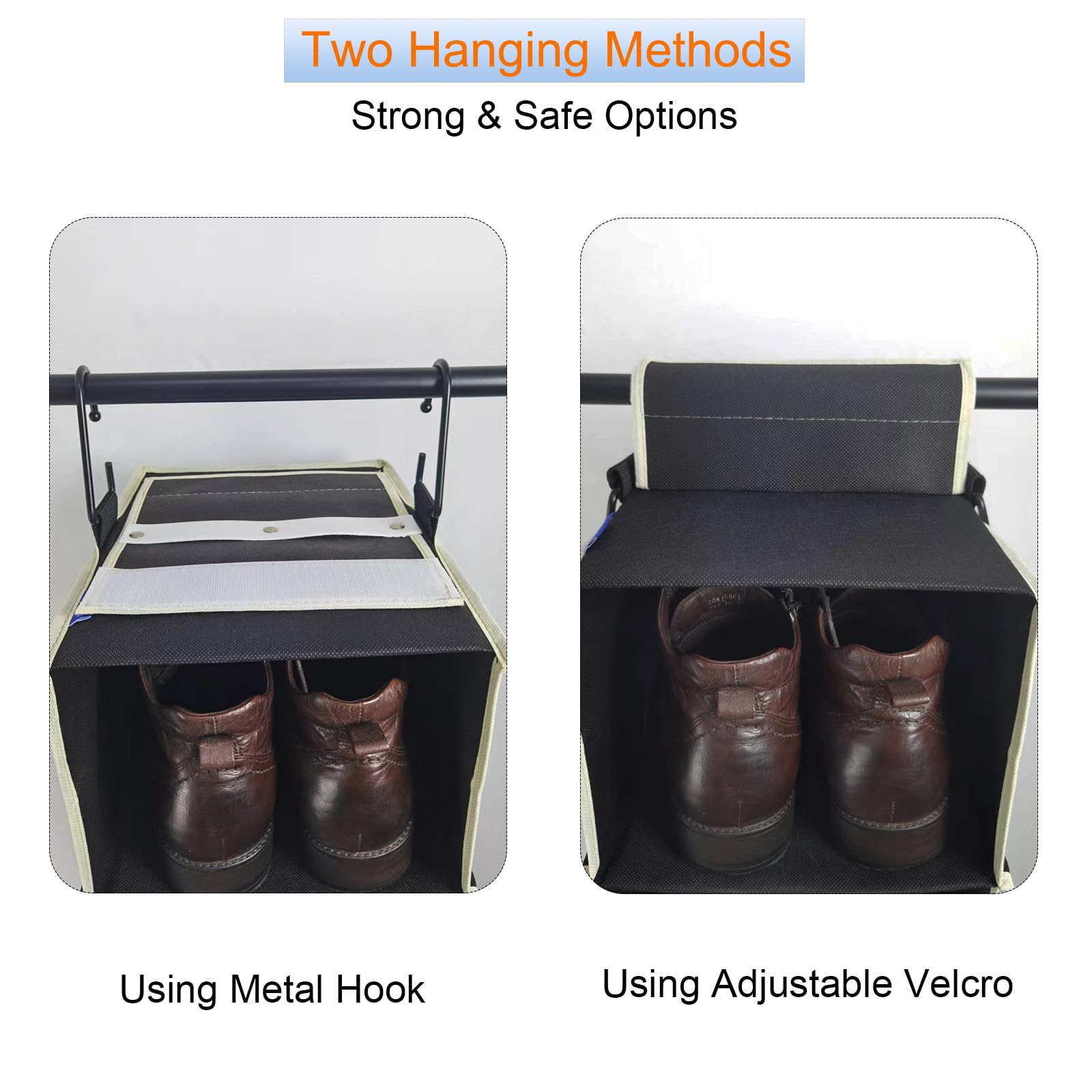 Large-Sized Hanging Shoe Organizer 8-Shelf, Hanging Closet Organizer with 8 Side Pockets, Wider Hanging Shelves for Storage Shoes Clothes 9" W × 11.8" D× 48" H, Beige.