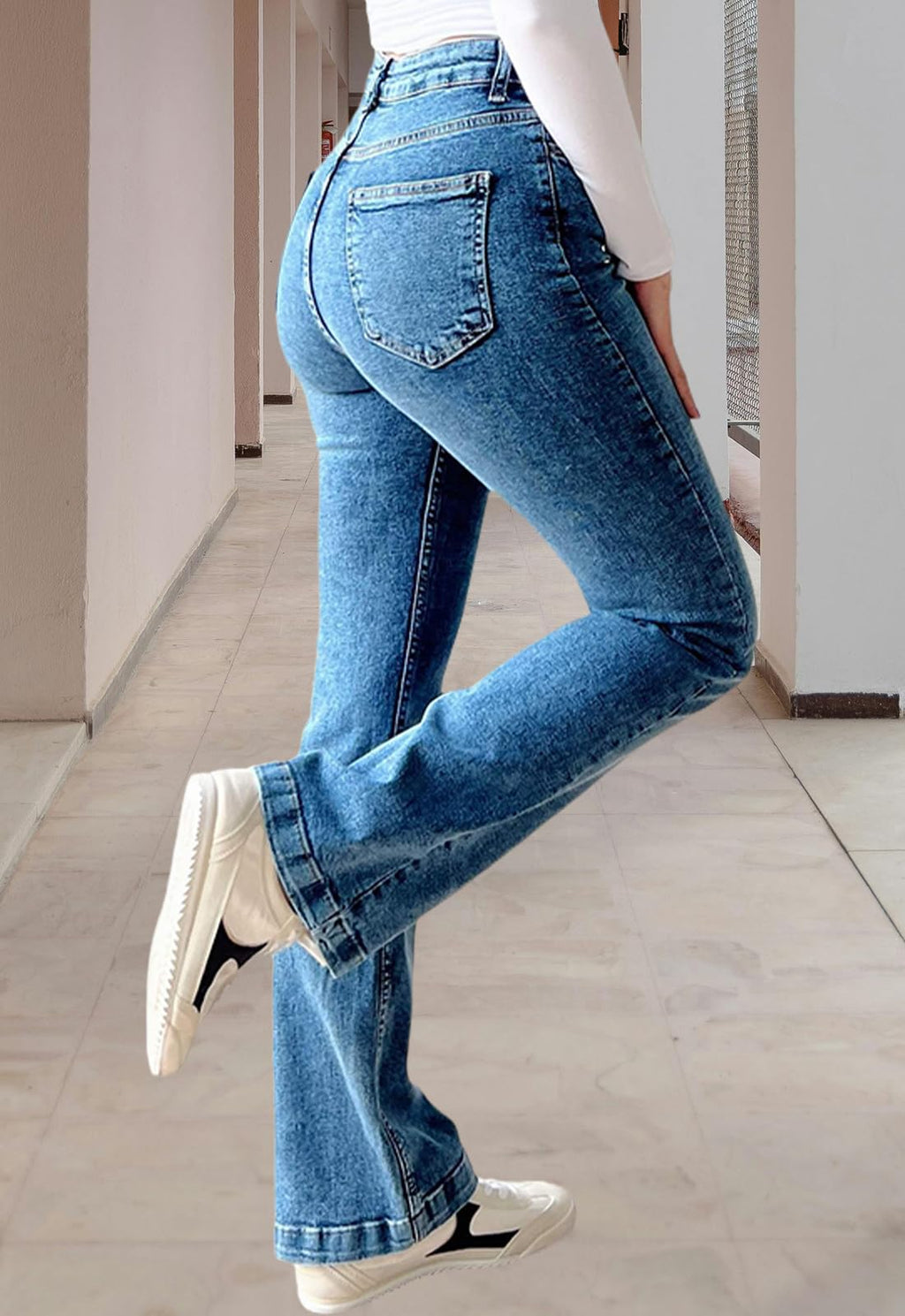 CutieLove Women's Ripped Jeans Bell Bottom Flare Jeans Mid Rise Destroyed Hem Denim Pants