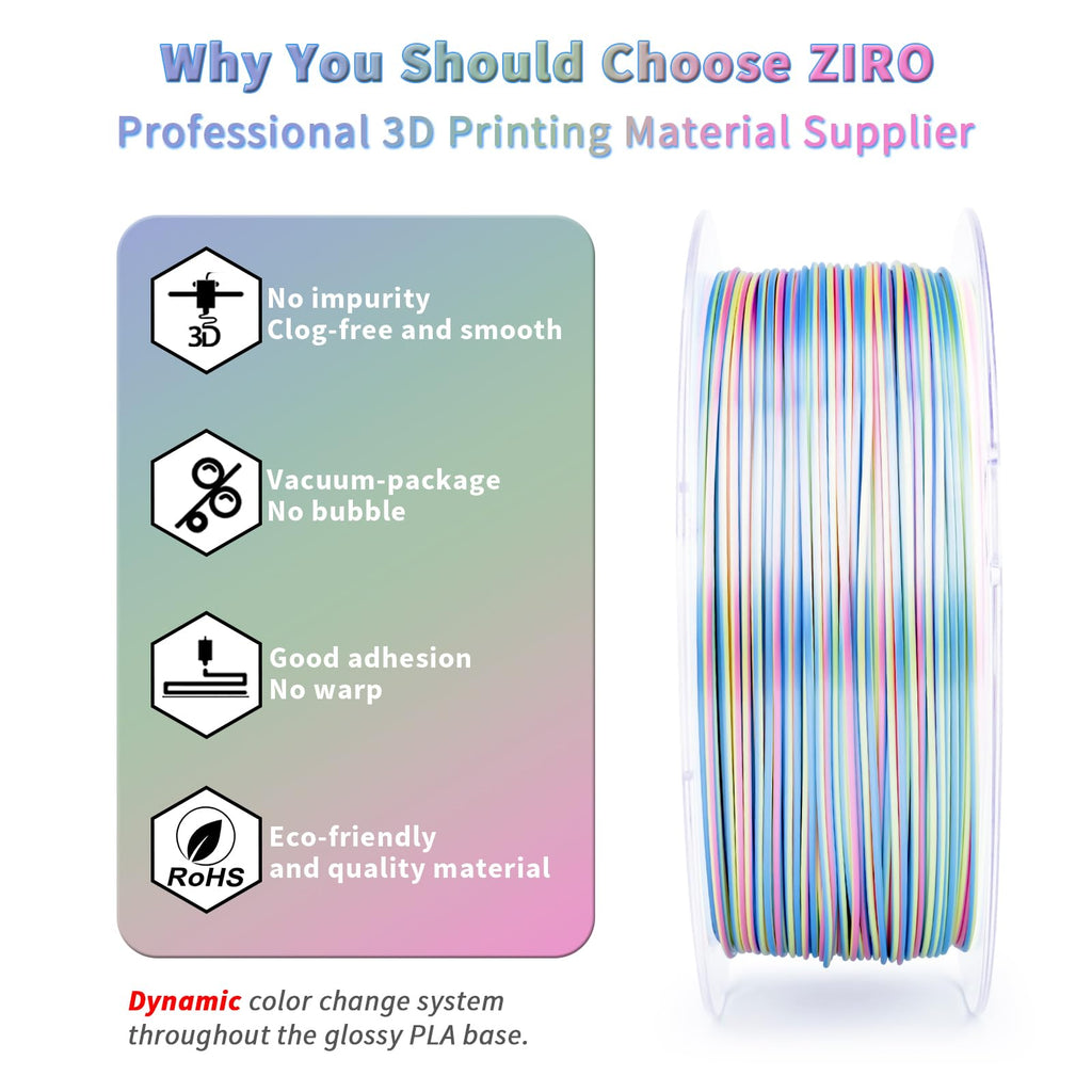 ZIRO Fast Color Change PLA, 1.75mm Color Gradient Filament, Glossy Rainbow PLA Filaments, Fit Most 3D Printer Pen, Shiny Surface 1KG/2.2lbs Spool, Aqua Sky (Silk)