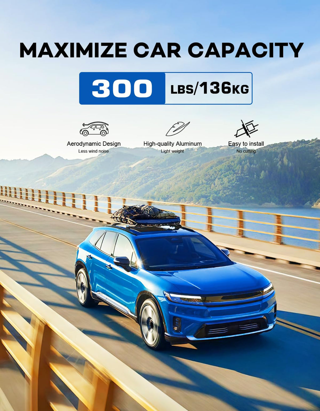 Wonderdriver Roof Rack Cross Bars 300lbs Compatible with Cadillac XT4 2019-2025,Heavy Duty All-Metal Aluminum Roof Rails Crossbars Cargo Canoe Black Rooftop Cargo Carrier Luggage.