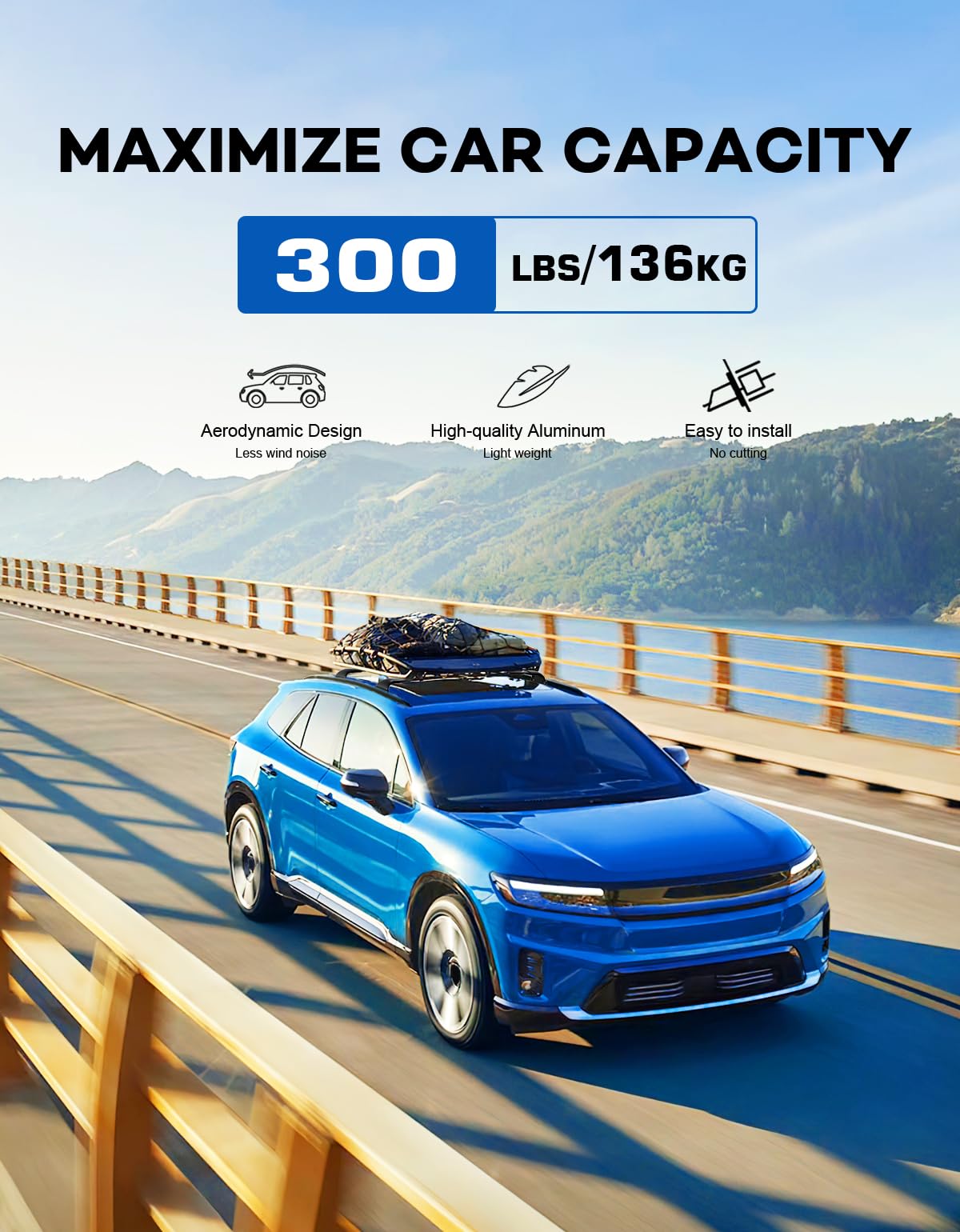 Wonderdriver Roof Rack Cross Bars 300lbs Compatible with Cadillac XT4 2019-2025,Heavy Duty All-Metal Aluminum Roof Rails Crossbars Cargo Canoe Black Rooftop Cargo Carrier Luggage.