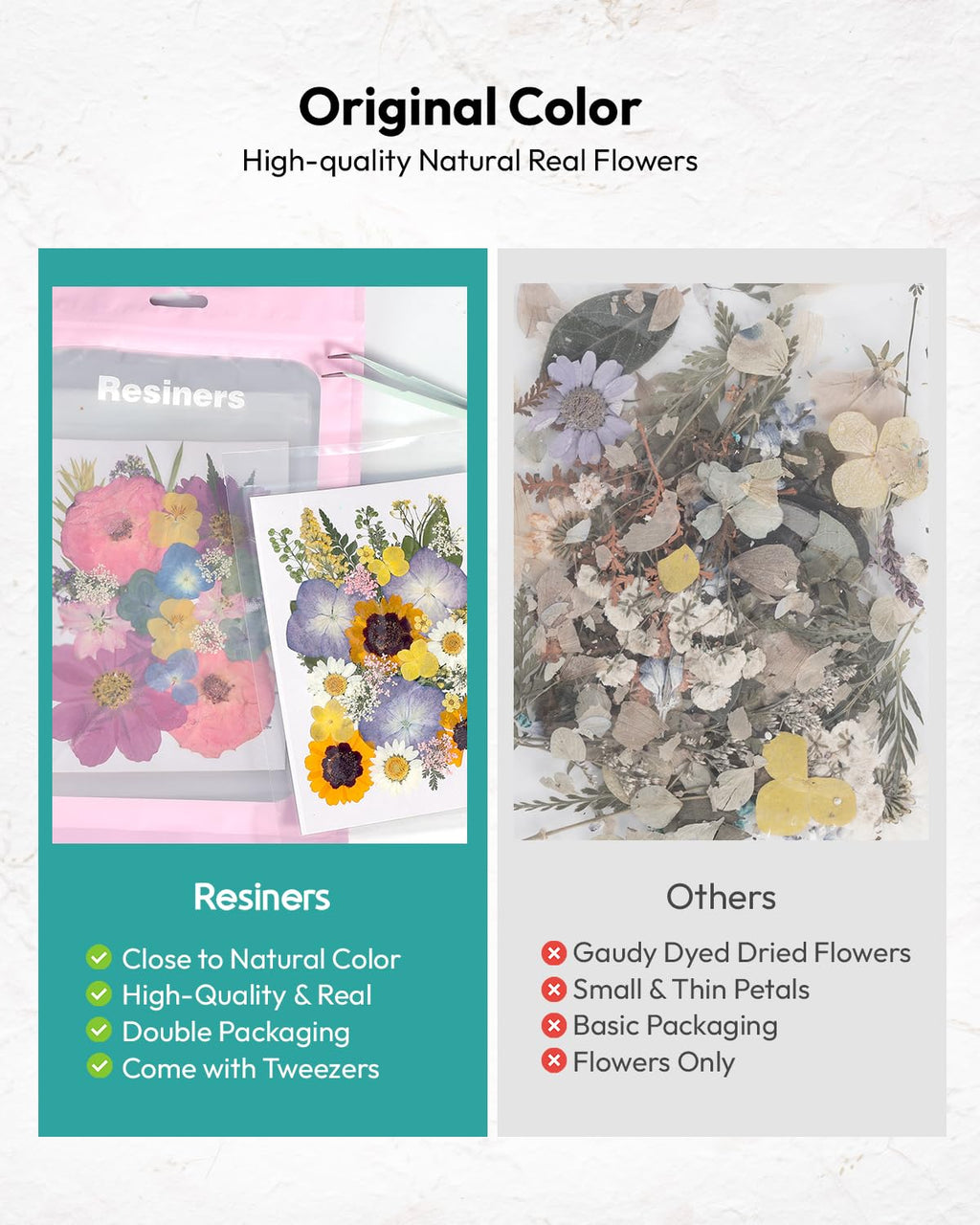 Dried Flowers, Resiners 58Pcs Pressed Flowers for Craft Pink Real Natural Dried Flowers Dry Leaves Kit for DIY Making Crafts Resin Soap Candle Scrapbook Supplies Card Making Jewelry