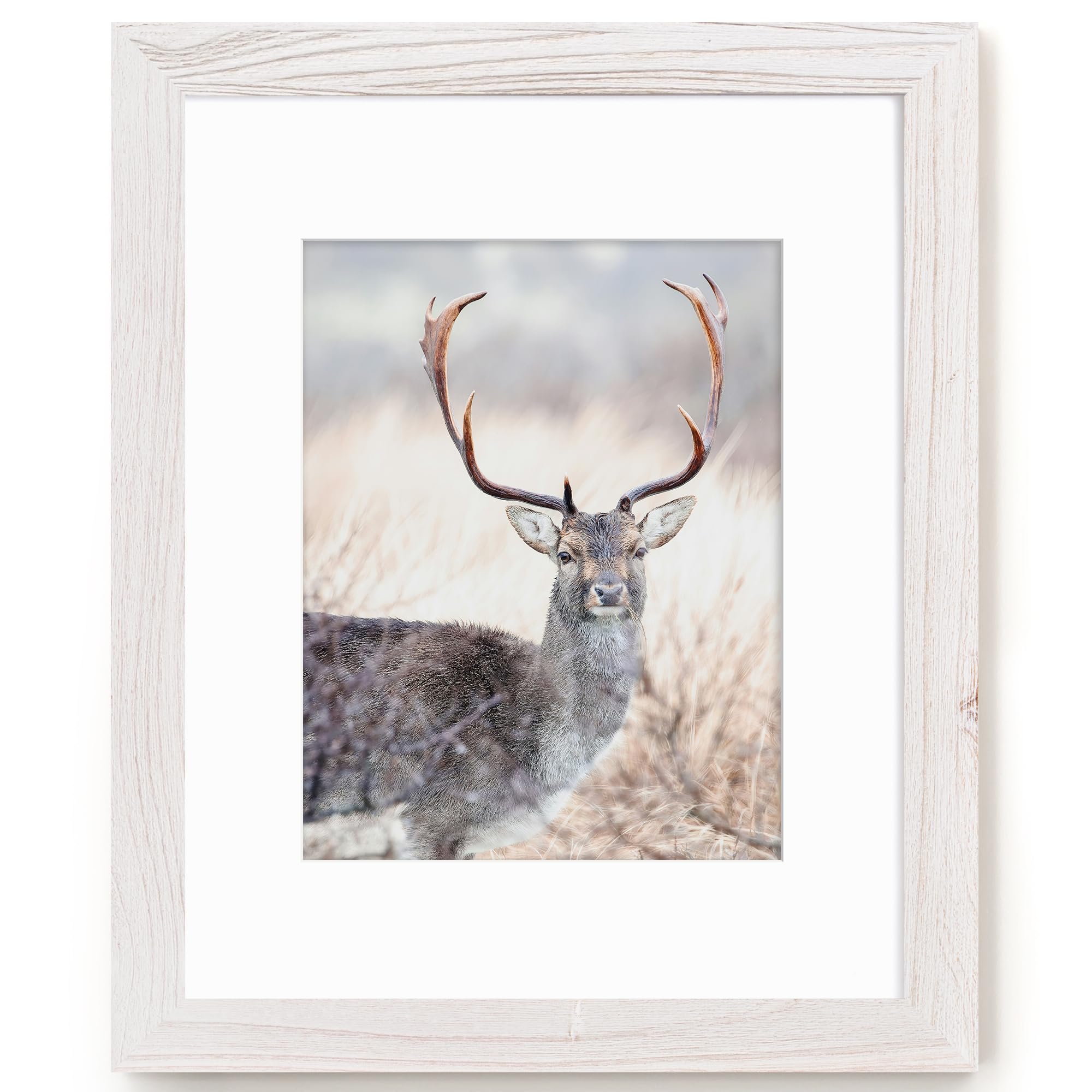 Fun Memories 5x7 Picture Frame with Mat for 4x6 Photo, Solid Elm Wood & Tempered Glass, Rustic Wall & Tabletop Display Frame, Grey, 1 Pack