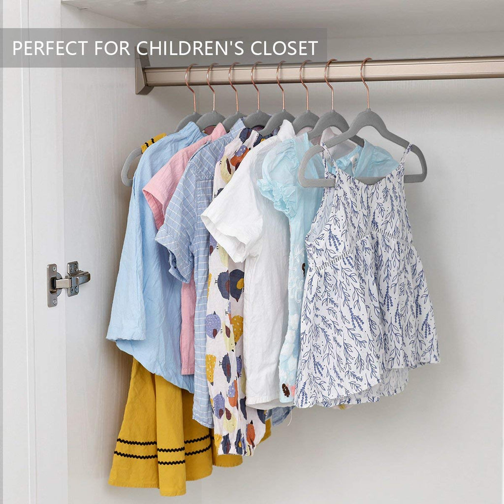 MIZGI Baby Velvet Hangers,Non-Slip Kids & Toddler Hangers,11.8 Inch Hangers for Baby Clothes,Pack of 50(Black/Black)