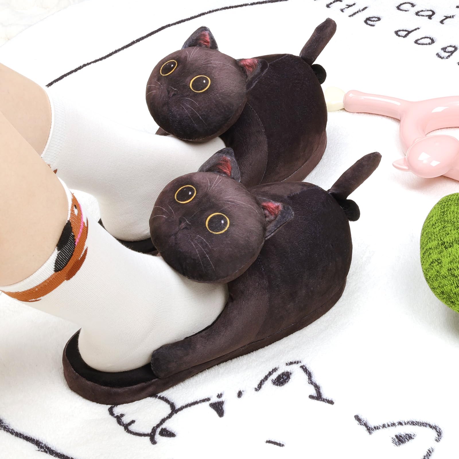 Funny Cat Slippers for Women,Fuzzy Animal Indoor House Shoes with Soft Memory Foam,Comfy Plush Warm Slip-on Slippers,Cat Gifts for Cat Lover
