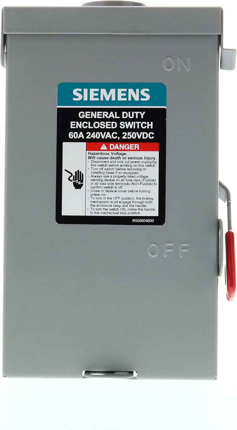 Siemens GNF322RA 60-Amp, 3-Pole, 240V General Duty Compact Series Safety Switch, Non-Fusible, Outdoor