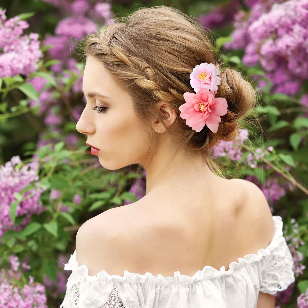 BBTO Flower Hair Clip Rose Hair Clips Barrettes for Women Flower Accessories Boho Bride Claw Clip Hairpin Brooch Pin Headpiece for Wedding(Beige Orange Series,21 Pcs)