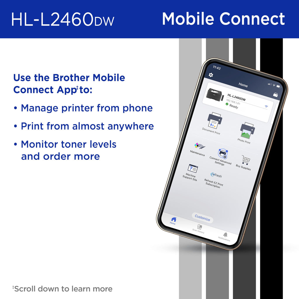 Brother HLL2460DW Printer and TN830XL 2-Pack Black High Yield Toner