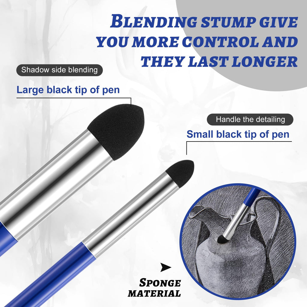 Kosiz 12 Pcs Blending Sponge Pen Double Headed Rub and Buff Washable Sketch Rubbing Sponge Brush Wipe Reusable Blending Stump Drawing Art Blenders for Artist Highlight Shadow Detail Tool (Blue)