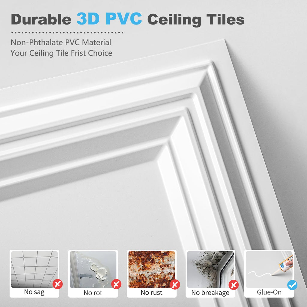 Art3d Drop Ceiling Tiles 24x24in. (12-Pack, 48 Sq.ft), Wainscoting Panels Glue Up 2ft x 2ft for Interior Décor in Living Room, Bedroom & Office, Star Black