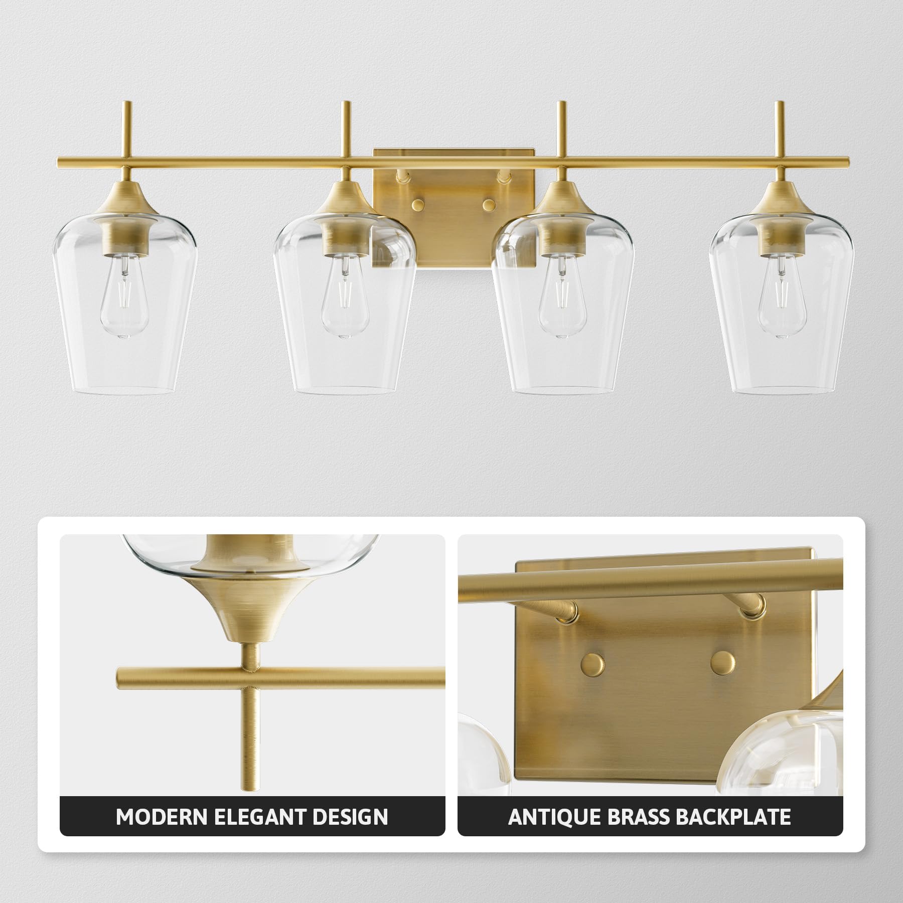 VONLUCE Bathroom Vanity Light, 2 Light Bathroom Light Fixture Over Mirror, Bathroom Wall Lamp with Clear Glass, Modern Brushed Nickel Vanity Lighting fixtures for Bathroom, Bedroom, Hallway