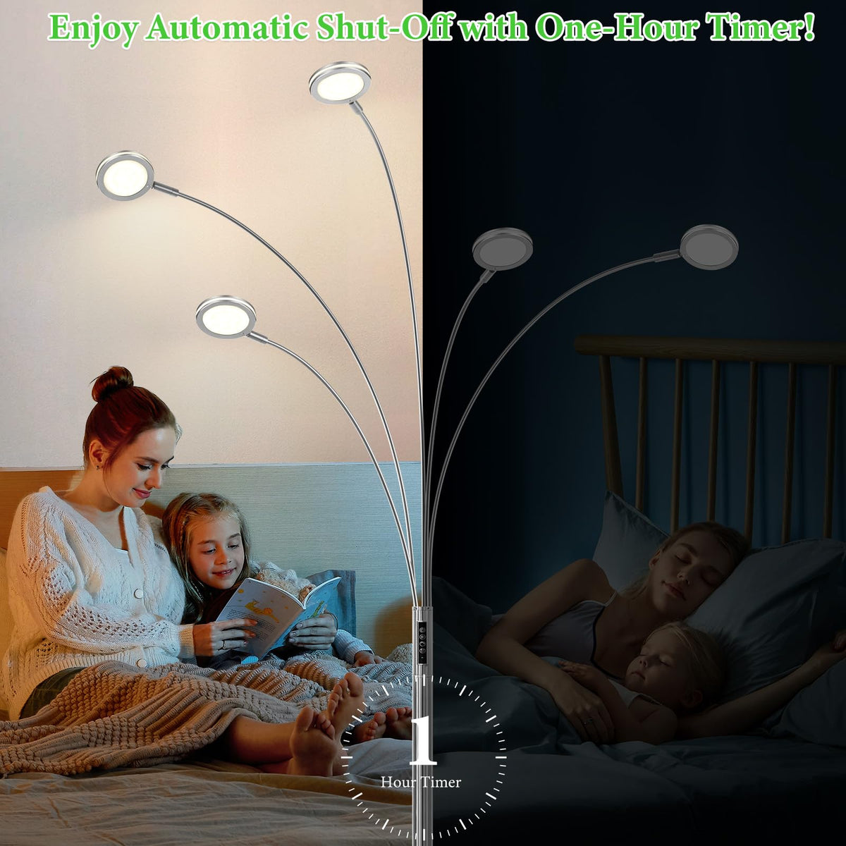 LED Arc Floor Lamp with Remote, 2250LM Dimmable Gold Floor Lamp with Timer, Adjustable Colors, Brightness & 5 Adjustable Arms, Multi-Head Tall Tree Standing Lamp for Living Room Bedroom Corner Office