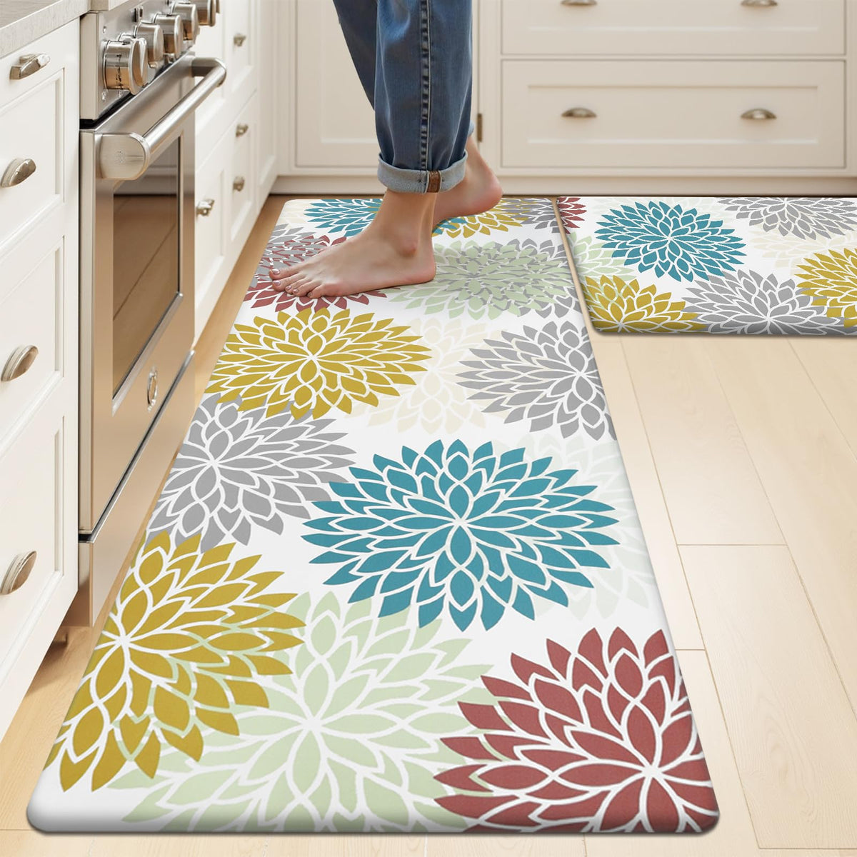HEBE Anti Fatigue Kitchen Rugs Sets of 2, Non Slip Kitchen Mats for Floor, Waterproof Cushioned Comfort Standing Carpet for Kitchen Sink, Home Office, Laundry Room