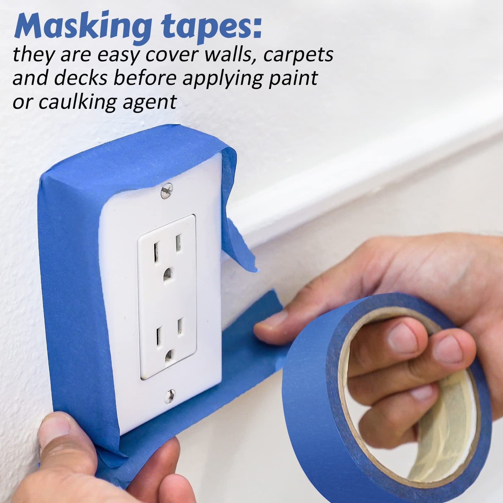Fainne 12 Rolls Blue Painters Tape Bulk Multi Pack Safe Paint Paper Masking Tape for Wall Painting Decoration Supplies (Blue,1 Inch X 55 Yards)