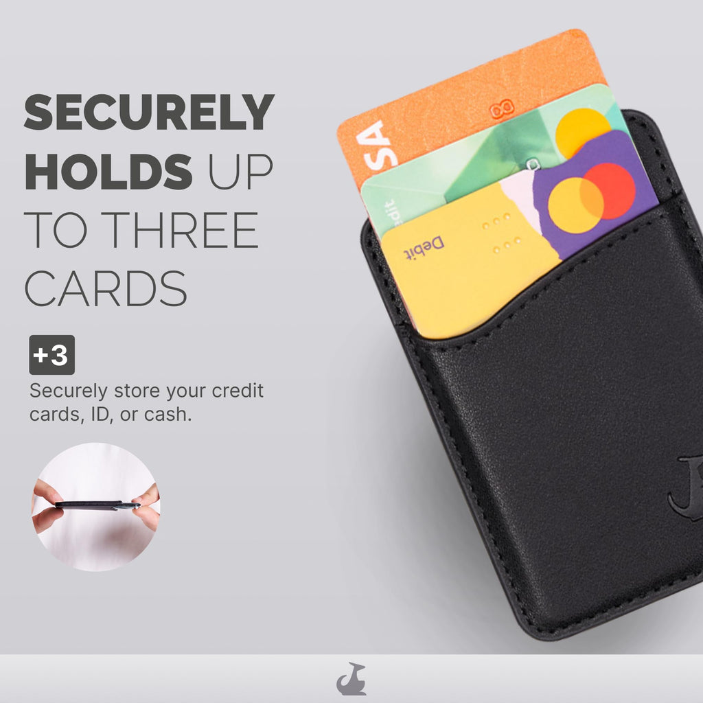 Wallaroo Premium Leather Cell Phone Wallet Stick On - Android and iPhone Wallet and Card Holder for Women and Men - Durable with Non-Slip Lining Secures Up to 3 Cards