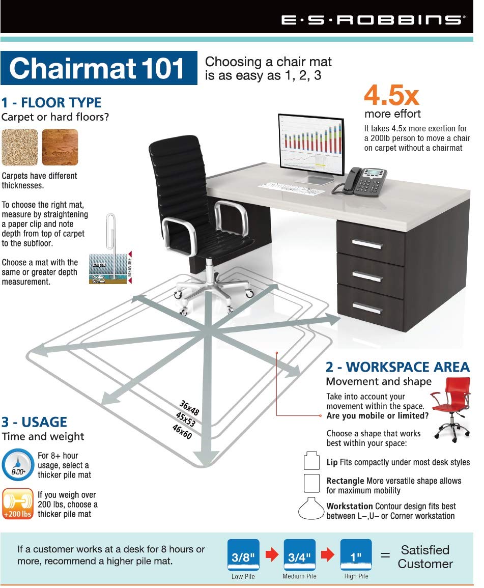 ES Robbins High Pile Carpet Chair Mat, Rectangle 46"x60" Beveled Edge