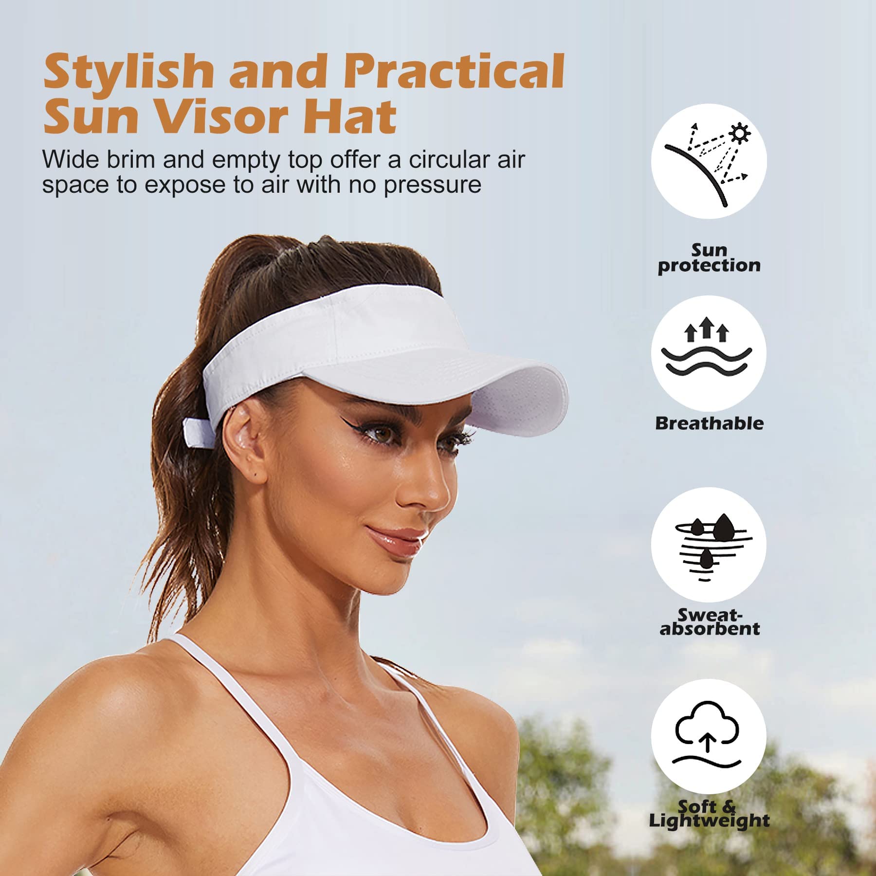 Zando 3.2" Structured Brim Sun Visor Hats for Women, Quick-Dry Lightweight Sports Visor for Golf, Tennis, Pickleball