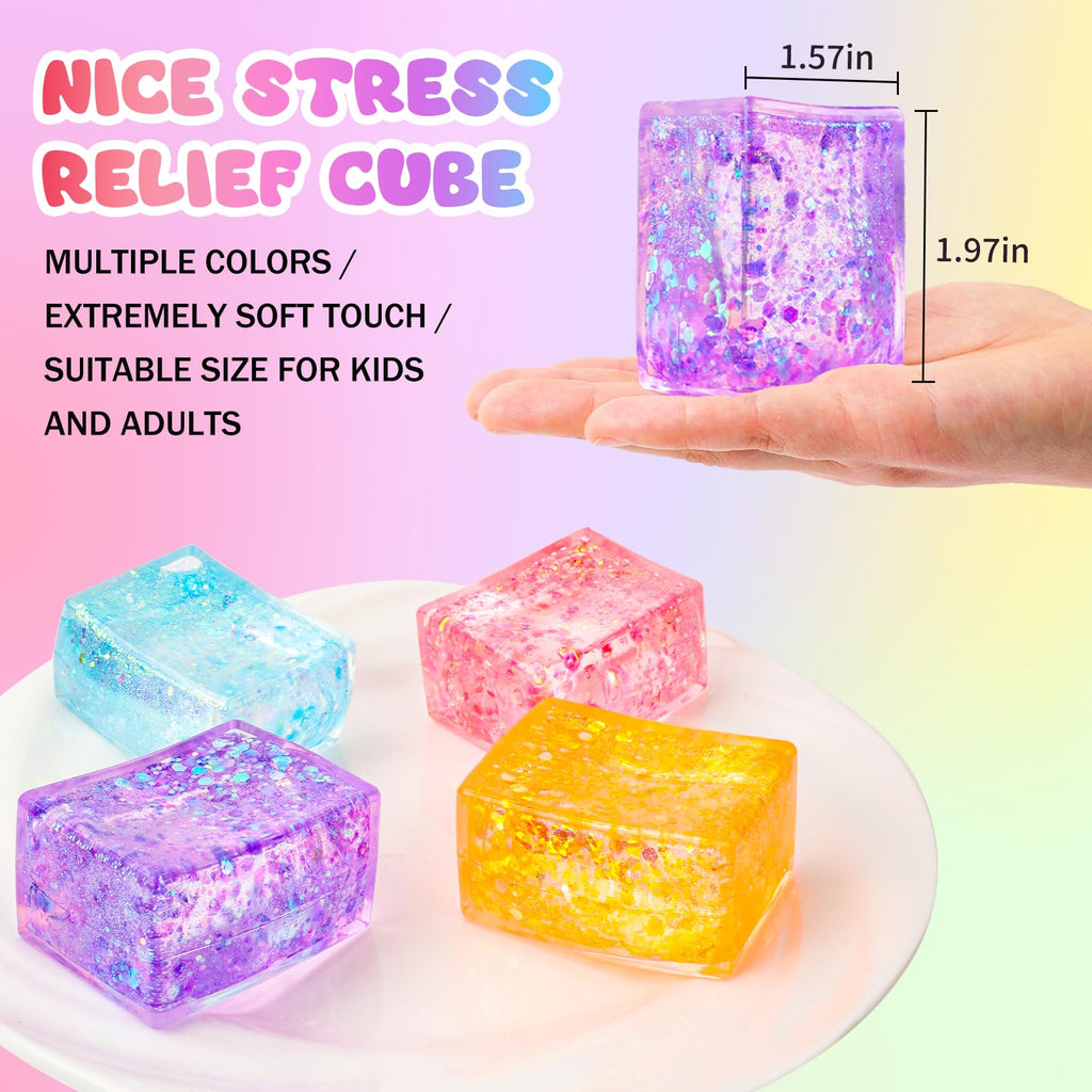 24 Pack Slow Rising Ice Cube Squishy Stress Balls，Stress Cube for Adults Kids , Bulk Taba Squish Fidget Toys, Square Squeeze Toy for Classroom Prizes, Mini Nice Cube Squishy for Party Favors
