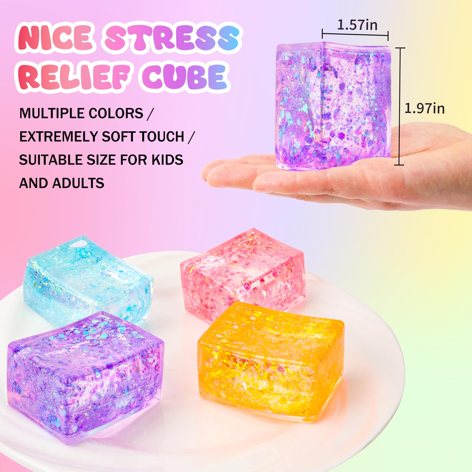 24 Pack Slow Rising Ice Cube Squishy Stress Balls，Stress Cube for Adults Kids , Bulk Taba Squish Fidget Toys, Square Squeeze Toy for Classroom Prizes, Mini Nice Cube Squishy for Party Favors